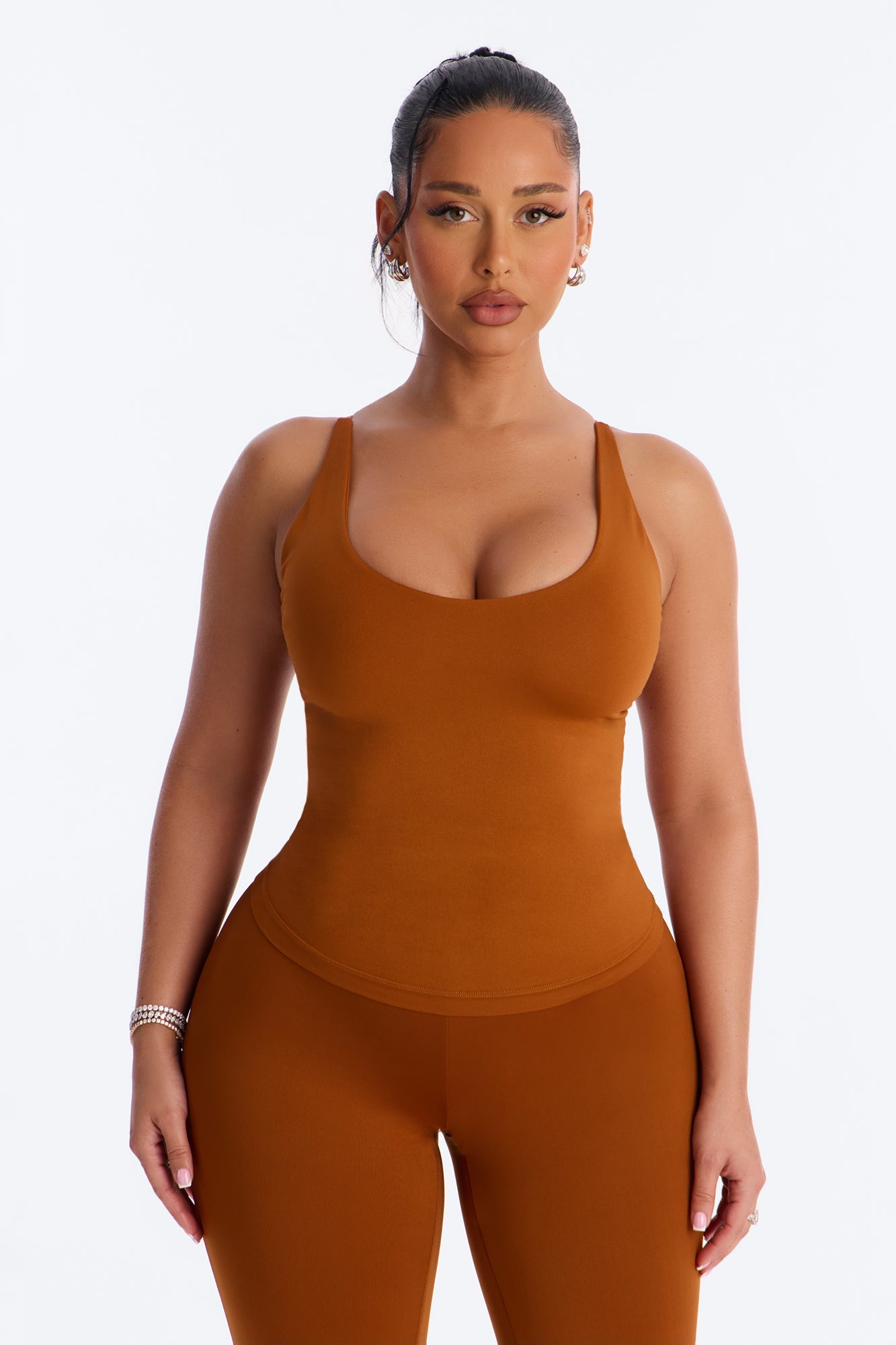 Seamless Smooth Double Lined Scoop Neck Cami Top - Copper