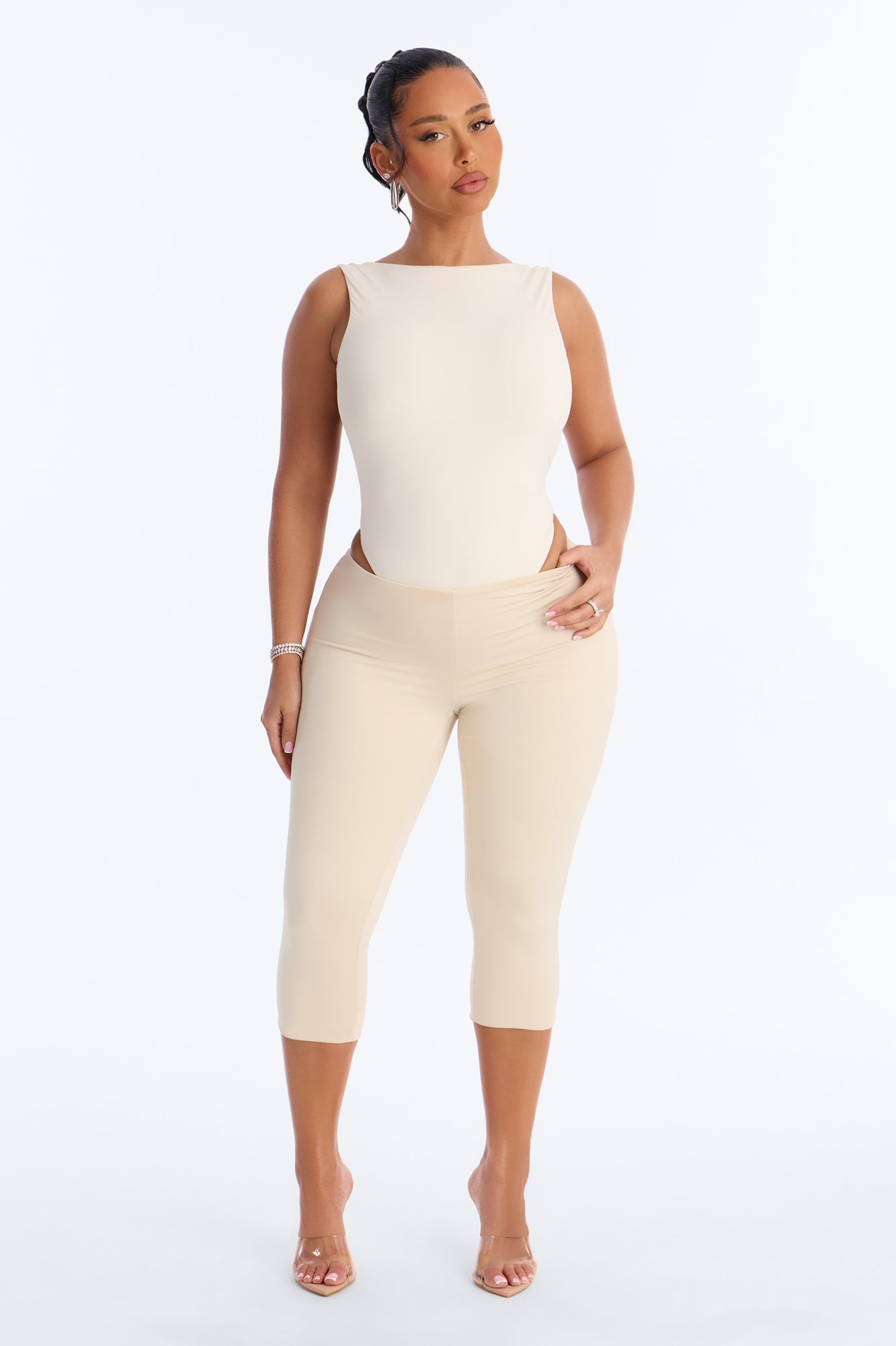 Second Skin Double Lined Backless Bodysuit - Bone
