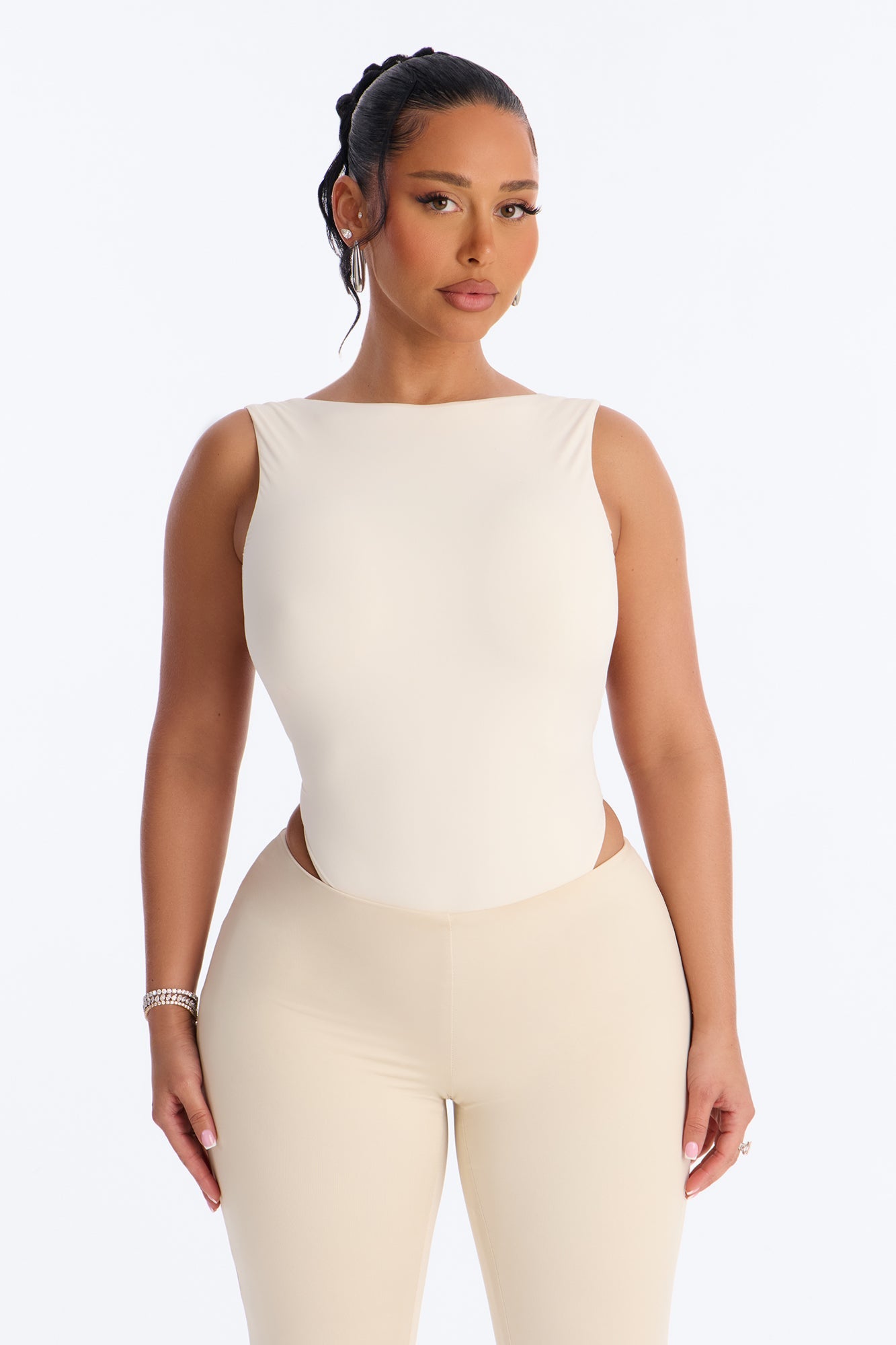 Second Skin Double Lined Backless Bodysuit - Bone