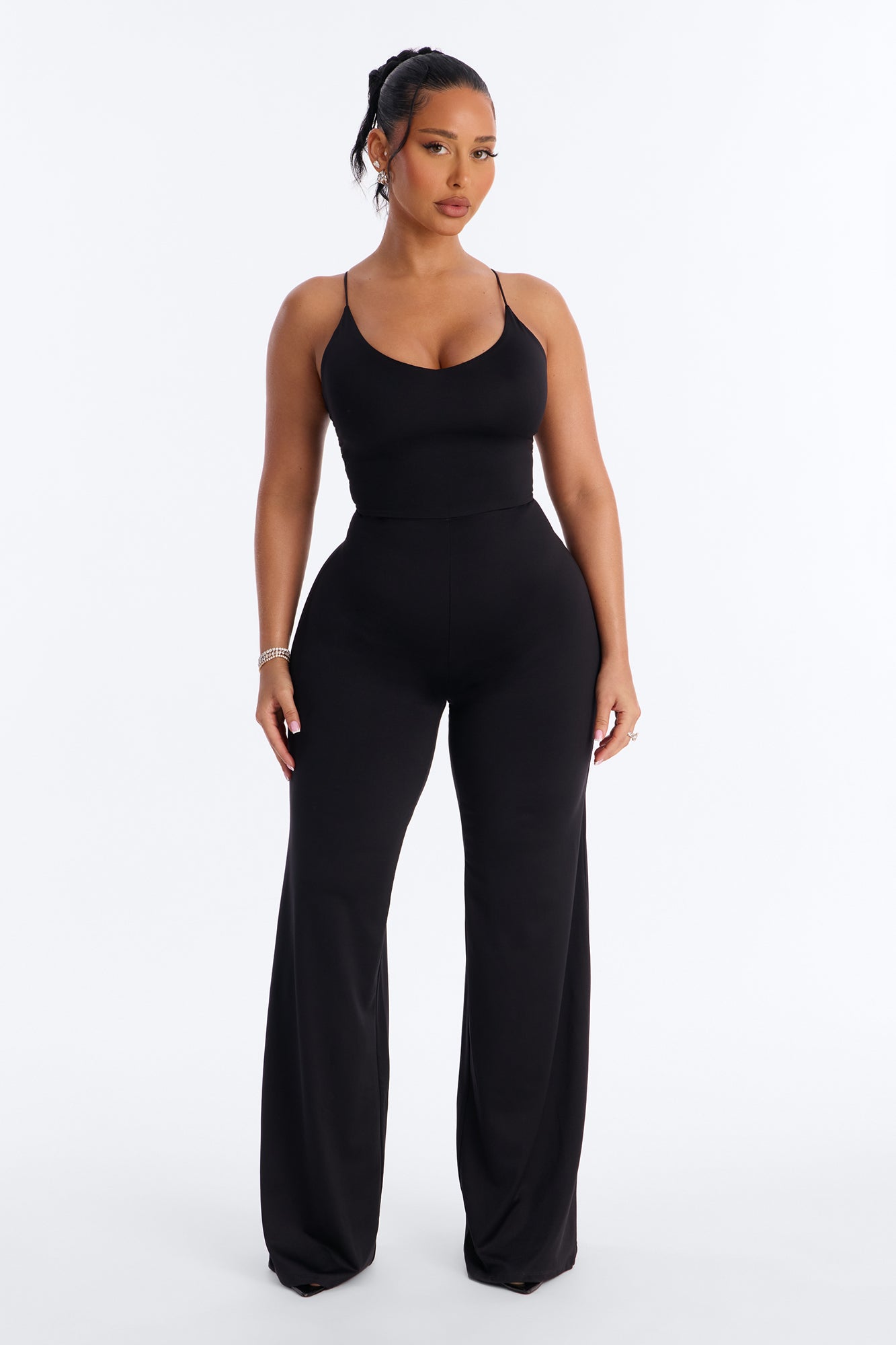 Contour Double Lined Spaghetti Strap Scoop Neck Jumpsuit - Black