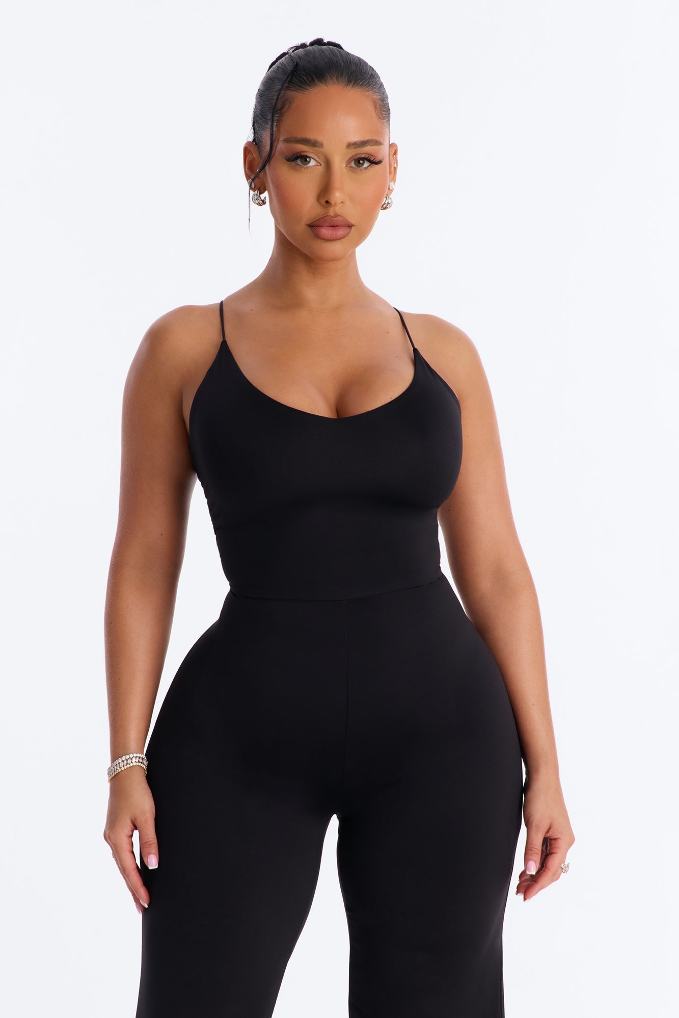 Contour Double Lined Spaghetti Strap Scoop Neck Jumpsuit - Black