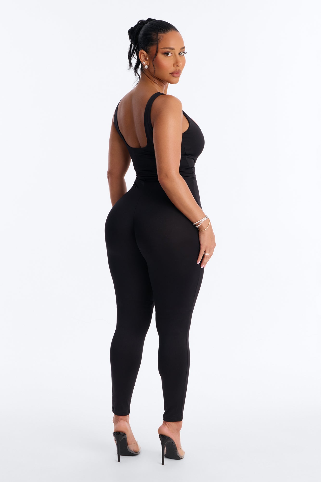 Contour Double Lined Sleeveless Square Neck Jumpsuit - Black