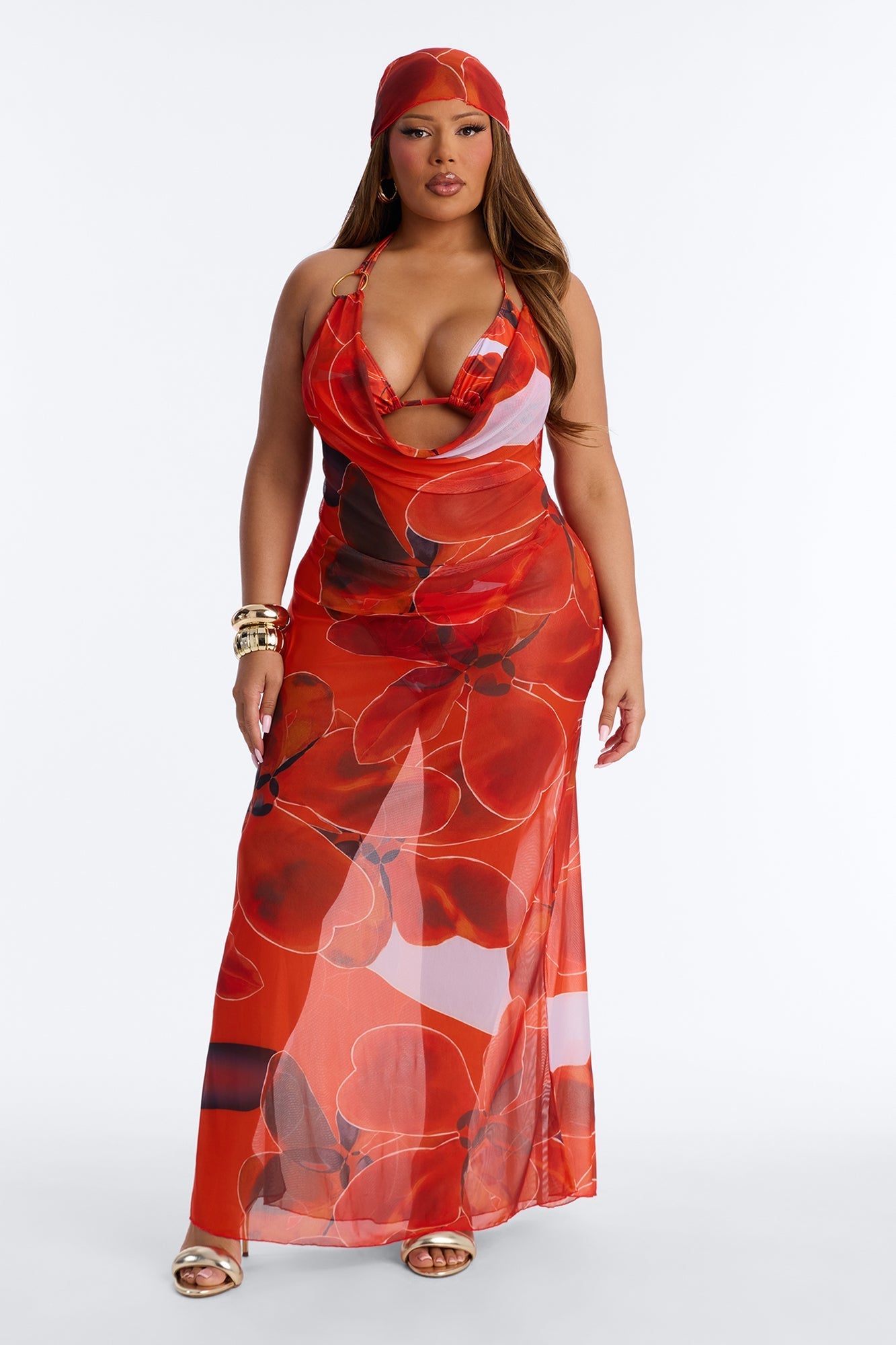 Just Say The Word Bikini And Coverup Set - Orange/combo Fashion Nova