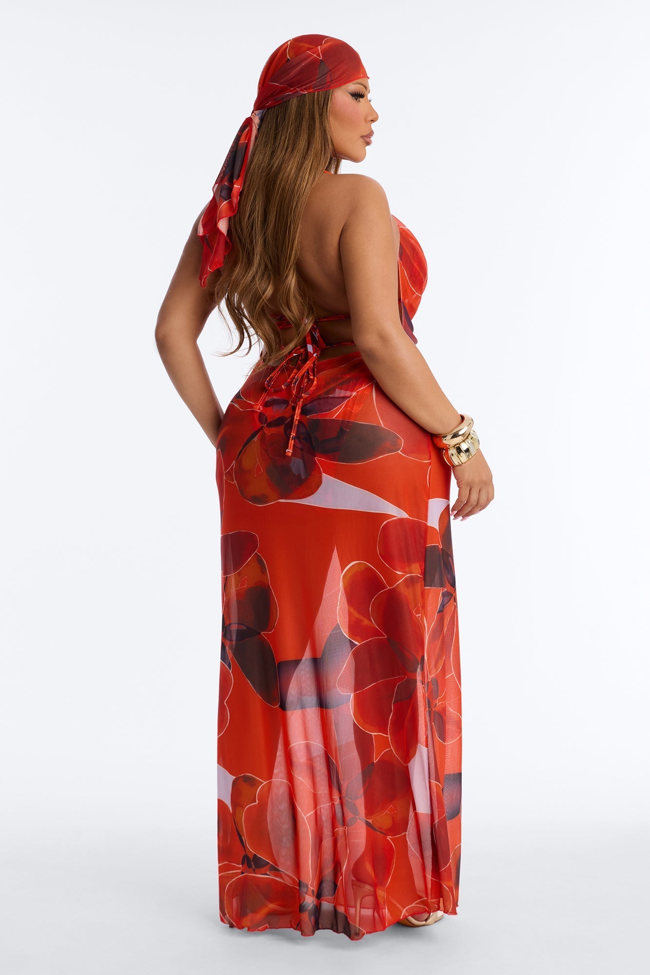 Just Say The Word Bikini And Coverup Set - Orange/combo Fashion Nova