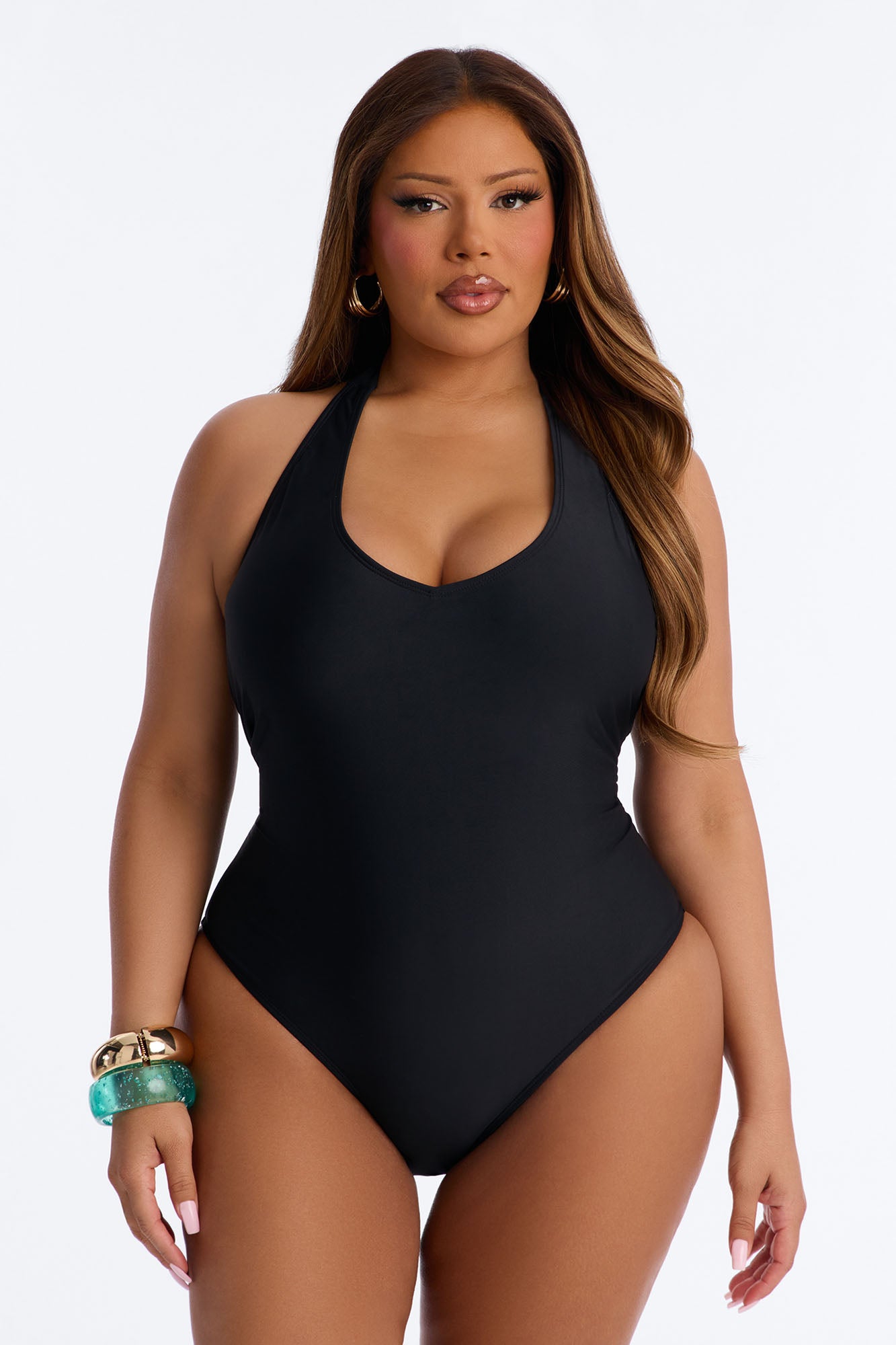 Summer Fling Scoop Neck 1 Piece Swimsuit - Black