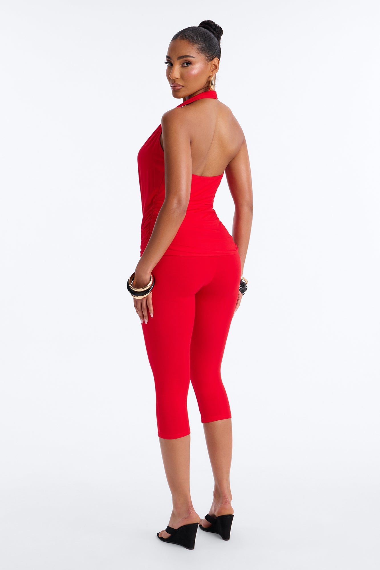 Karla Plunge Capri Catsuit - Red