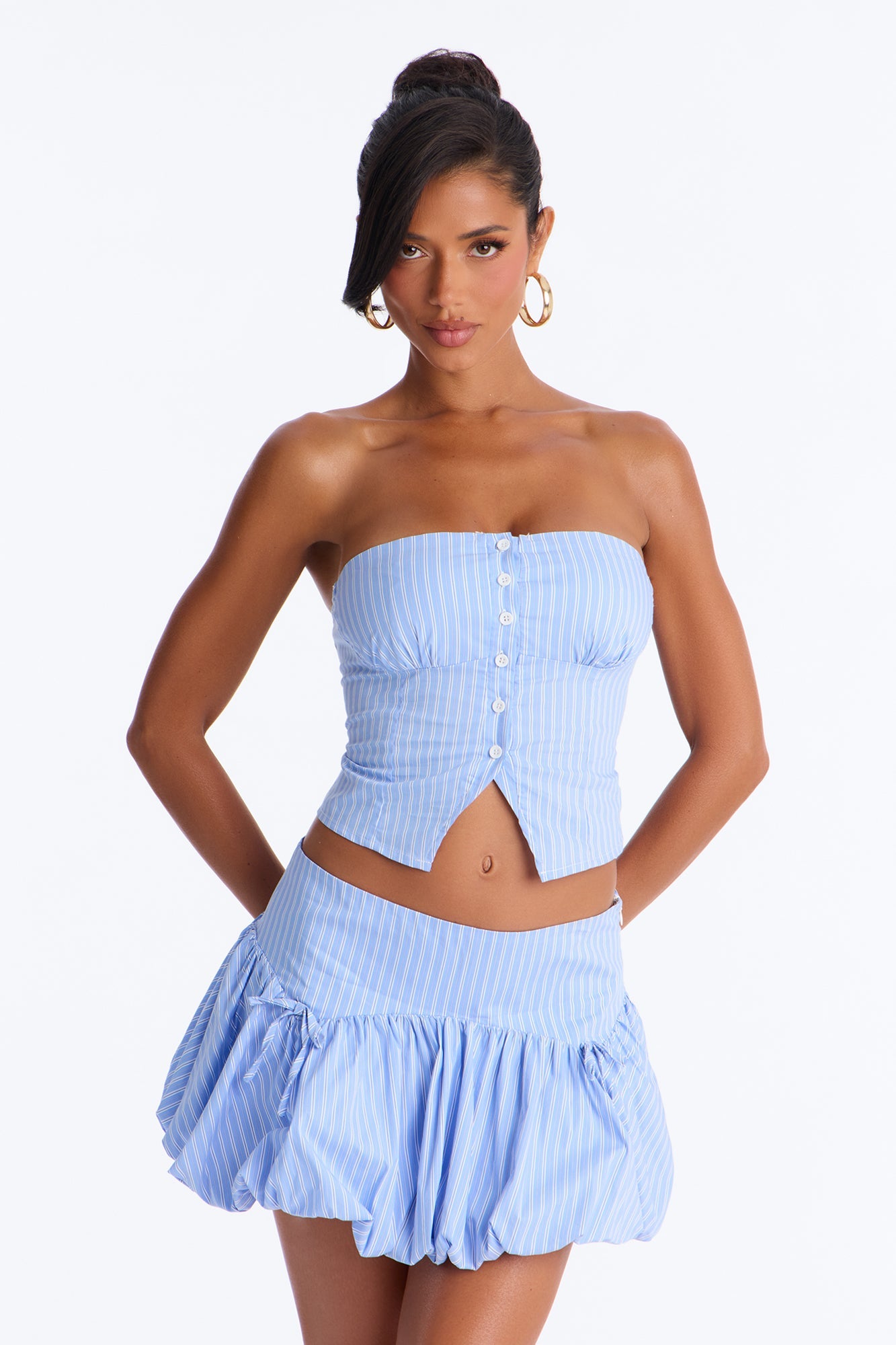 Charlotte Pinstripe Bubble Skirt Set - Blue
