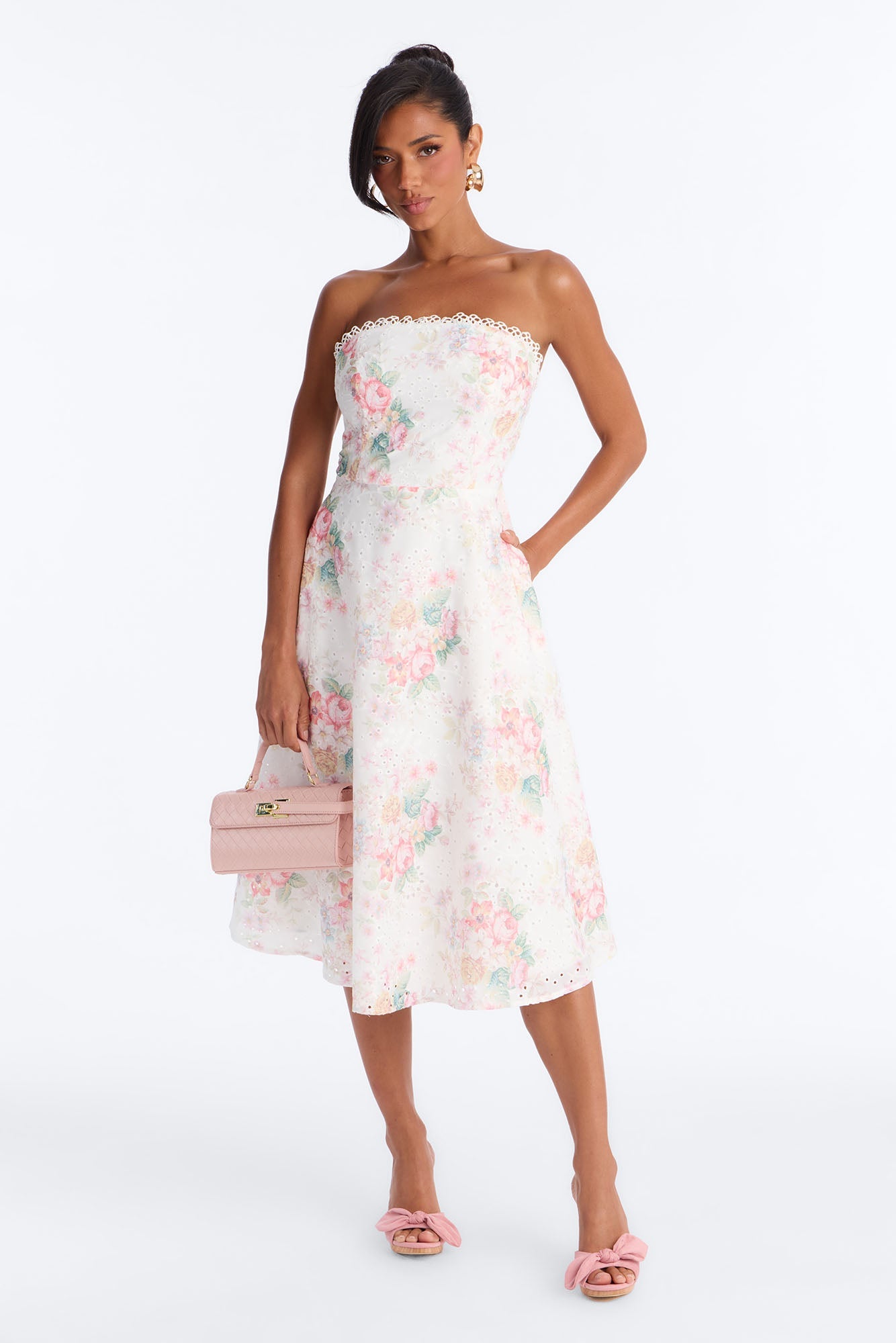 Jessalyn Floral Midi Dress - White/combo