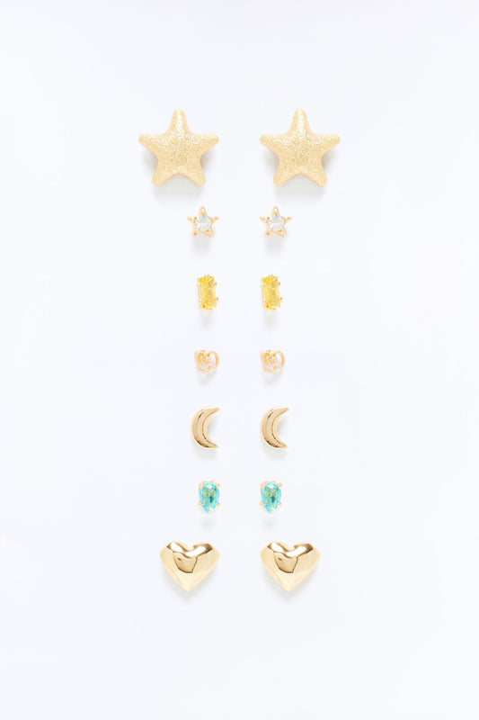 Stars And The Moon 7 Pair Multi Earring Set - Gold/combo