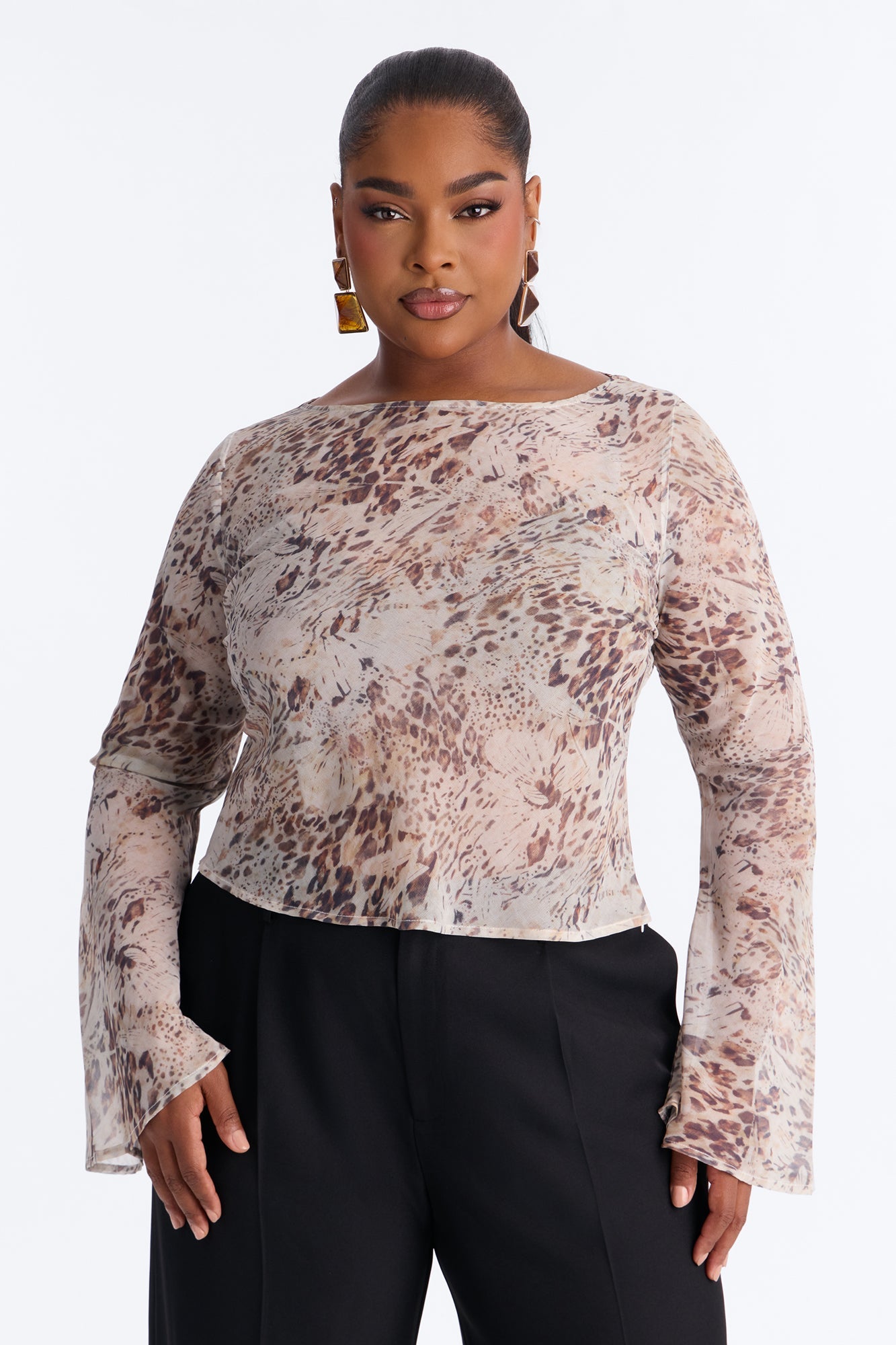 Tonight's The Vibe Leopard Chiffon Blouse - Brown/combo