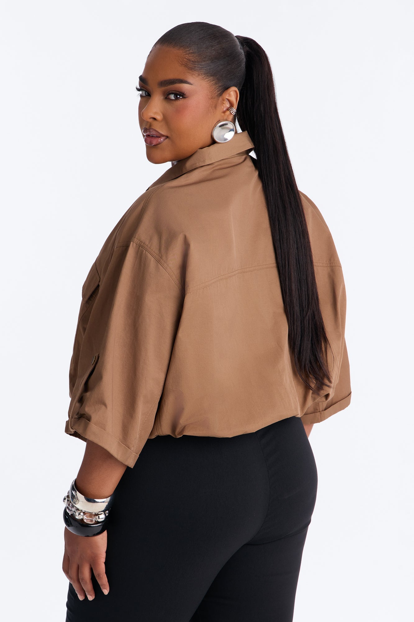 Plans Made Oversized Airflow Shirt - Brown