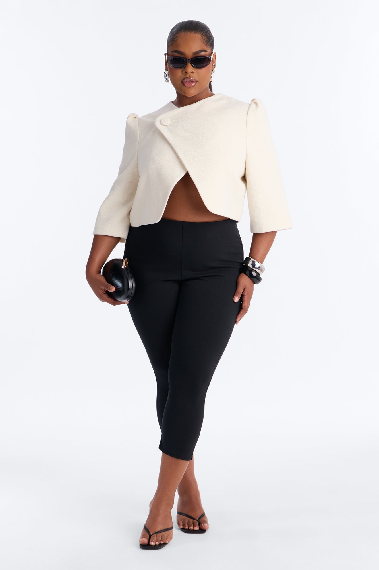 Kate Cropped Short Sleeve Crossover Blazer - White