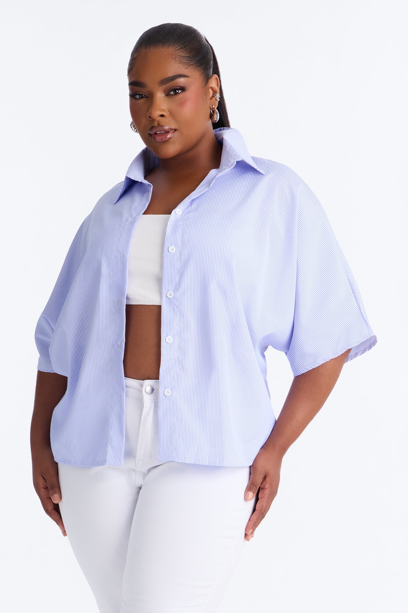 Quinn Tie Back Pinstripe Poplin Top - Blue/combo