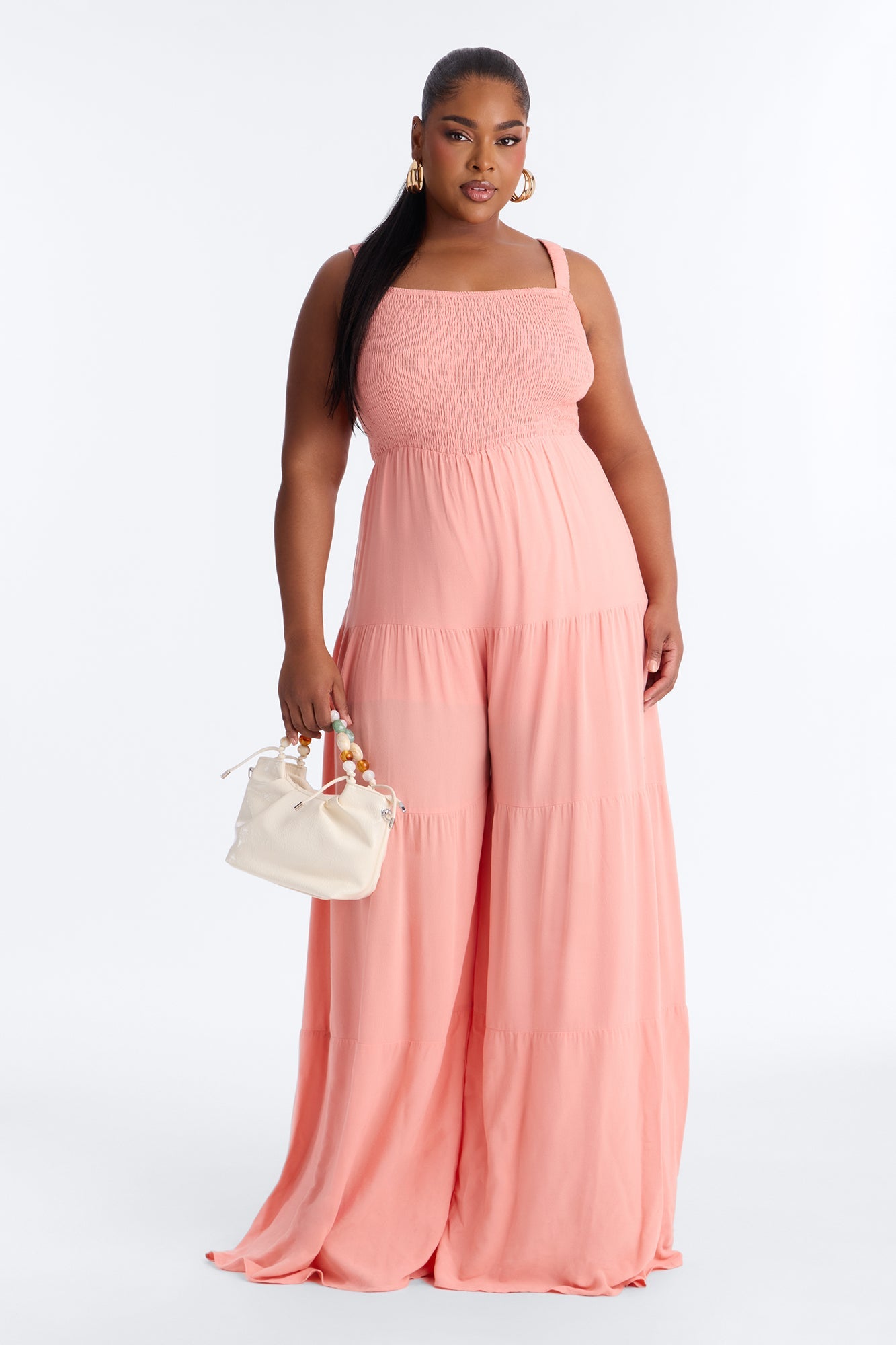 Risa Tiered Wide Leg Jumpsuit - Coral