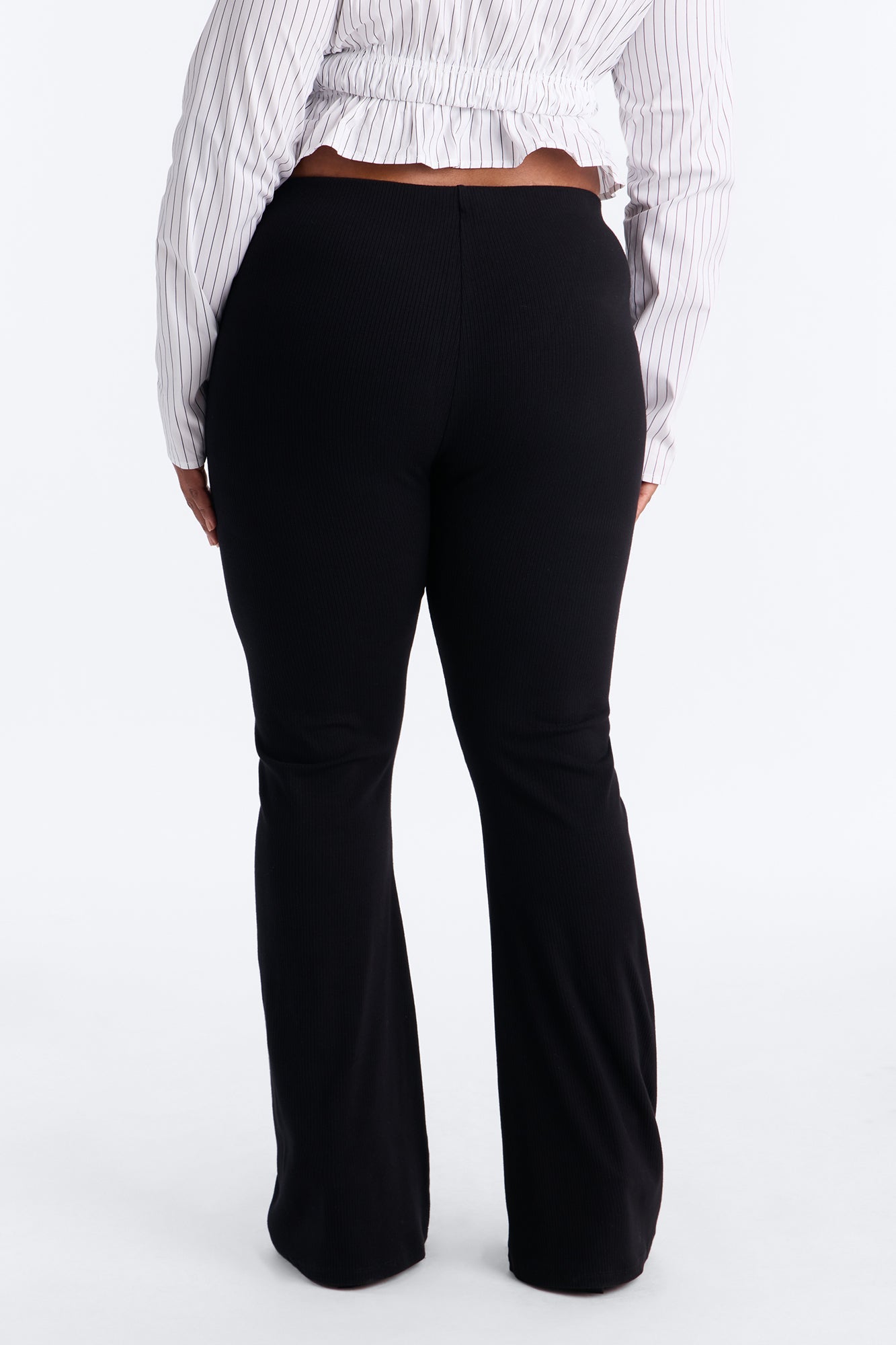 Ultra Ribbed Mid Rise Flare Pant - Black