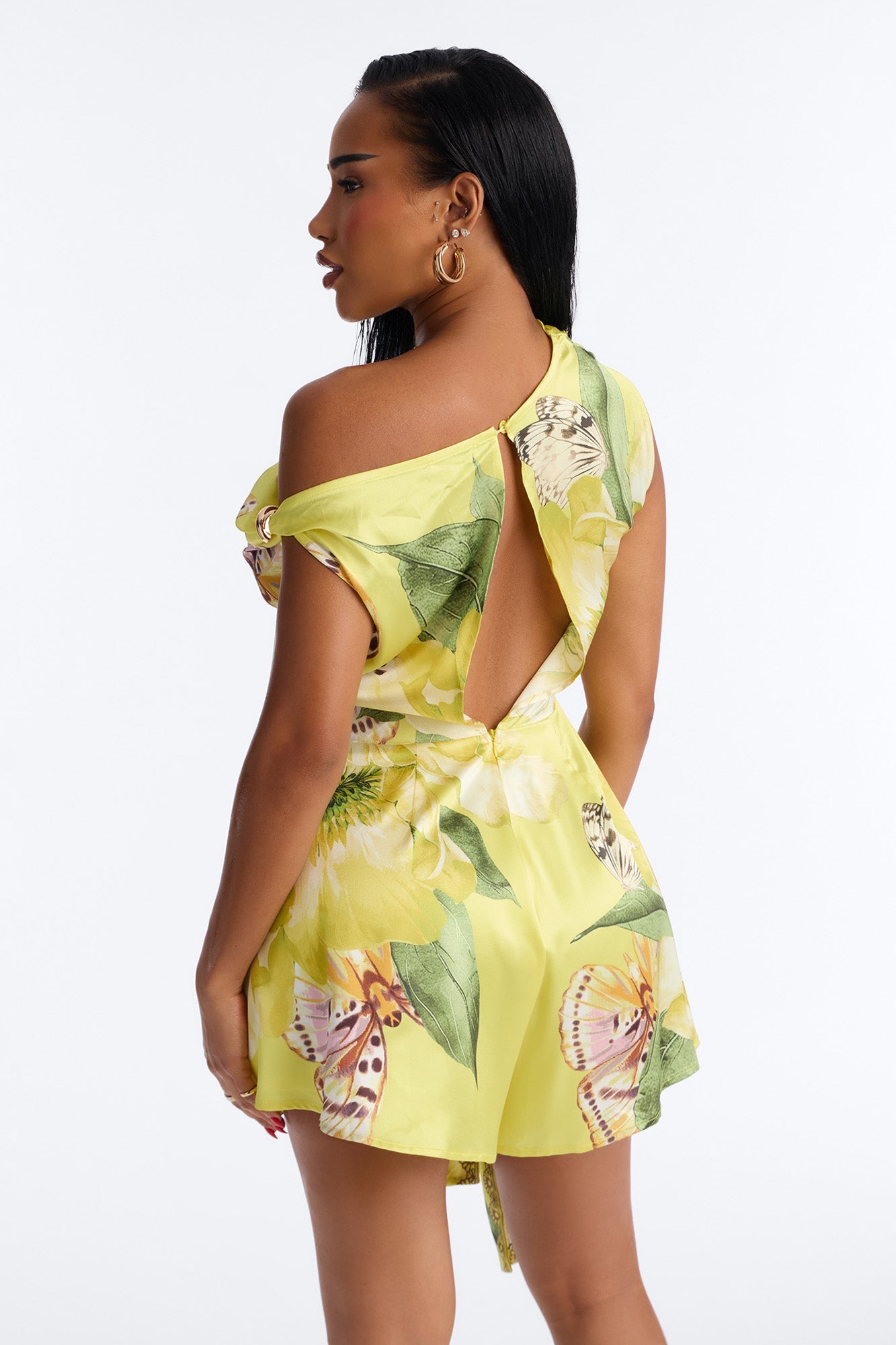 Priscilla Floral Off Shoulder Romper - Yellow