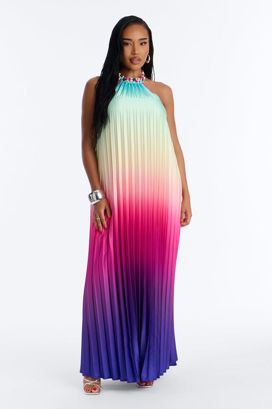 Silk Sunsets Pleated Maxi Dress - Multi Color