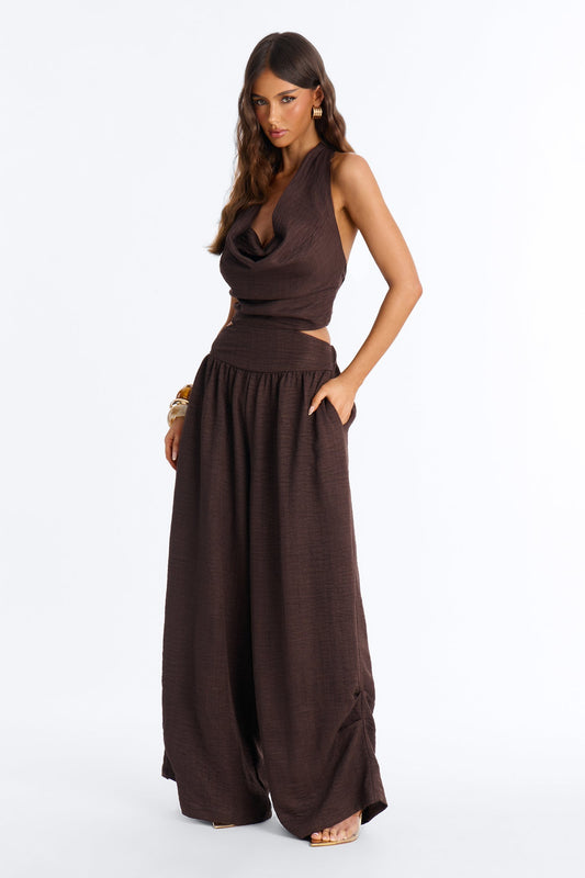 Sofie Cowl Wide Leg Jumpsuit - Chocolate Fashion Nova