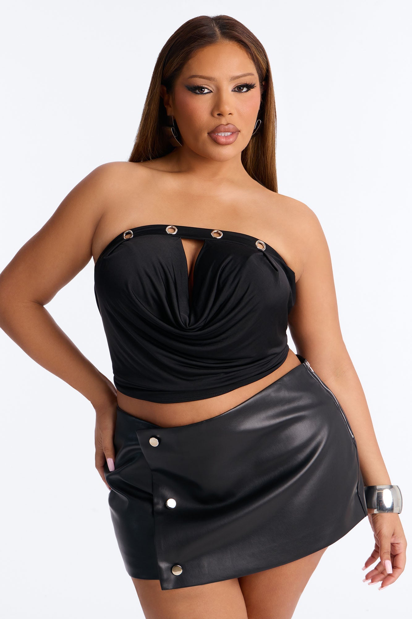 Sabina Grommet Cowl Tube Top - Black