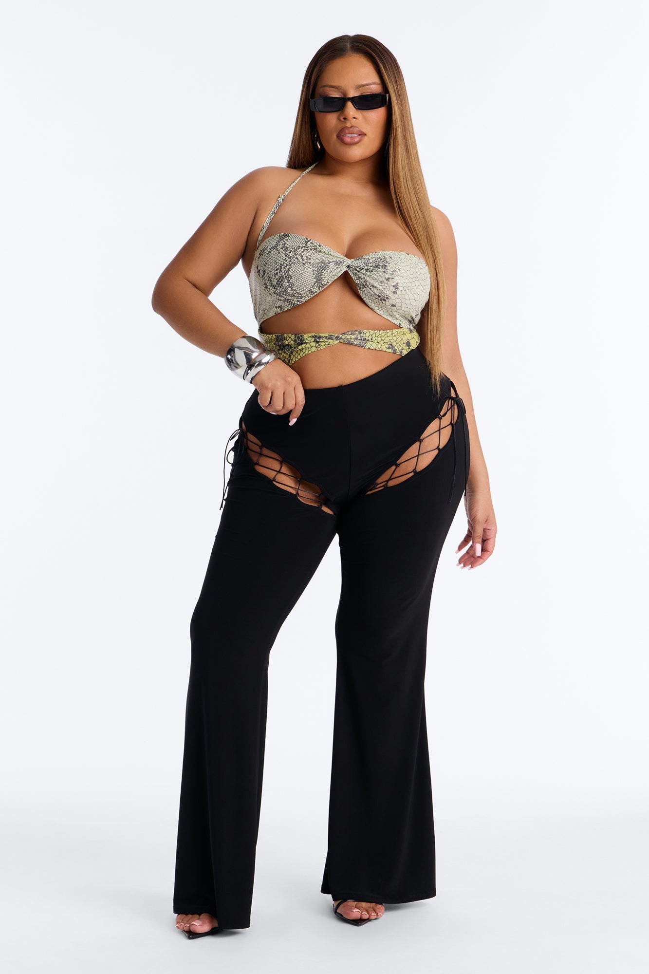 Demi Lace Up Flare Pant 33″ - Black