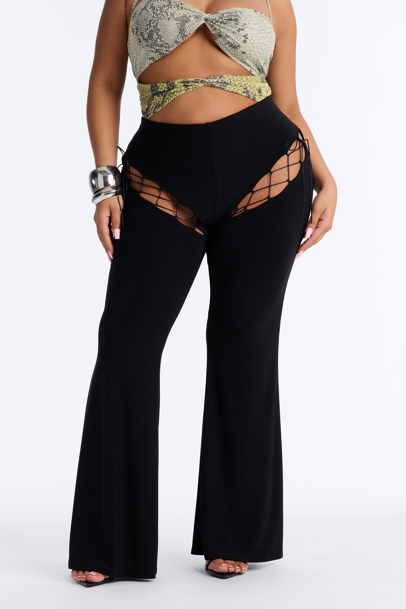 Demi Lace Up Flare Pant 33″ - Black