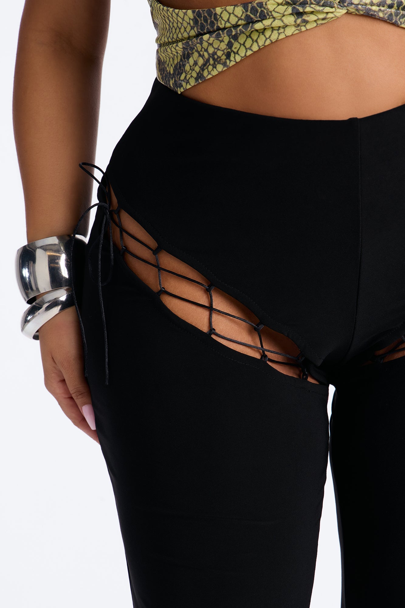 Demi Lace Up Flare Pant 33″ - Black