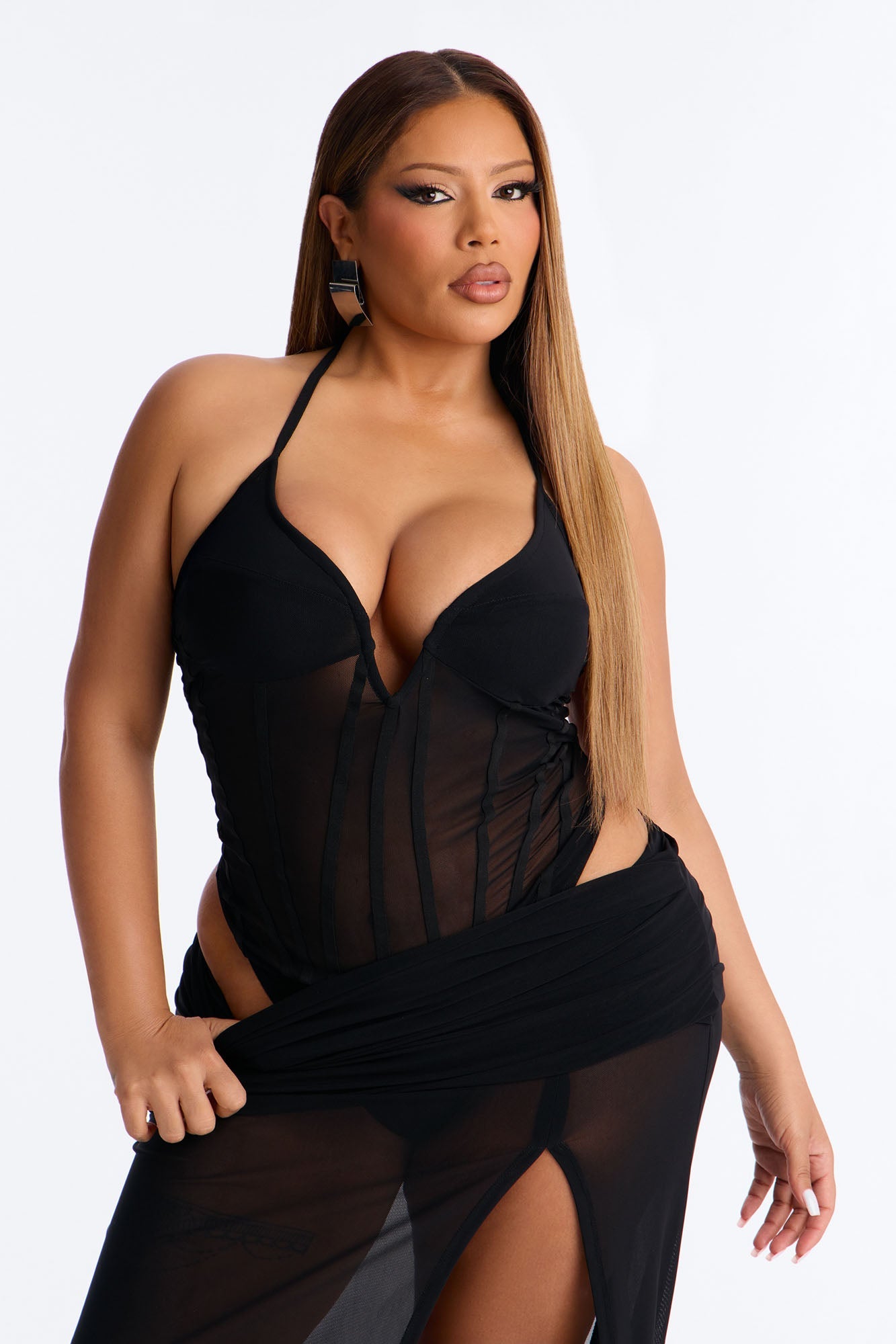 Take Me There Mesh Halter Bodysuit - Black