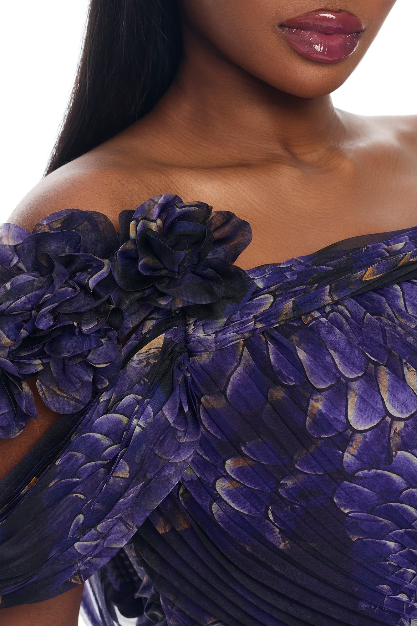 Odette Pleated Chiffon Gown - Purple/combo