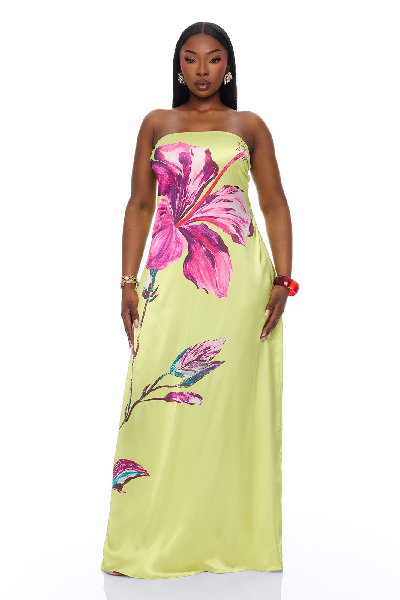Raelynne Strapless Satin Maxi Dress - Lime