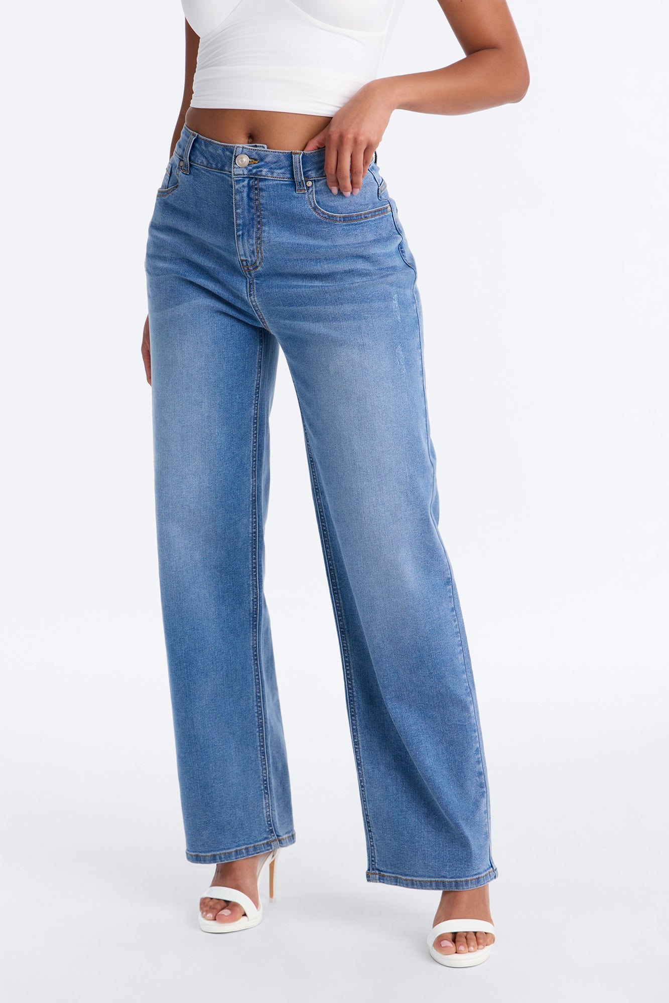 Arabella High Rise Stretch Straight Leg Jeans - Medium Wash