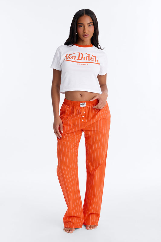Von Dutch Short Sleeve PJ Boxer Pant Set - Orange/combo