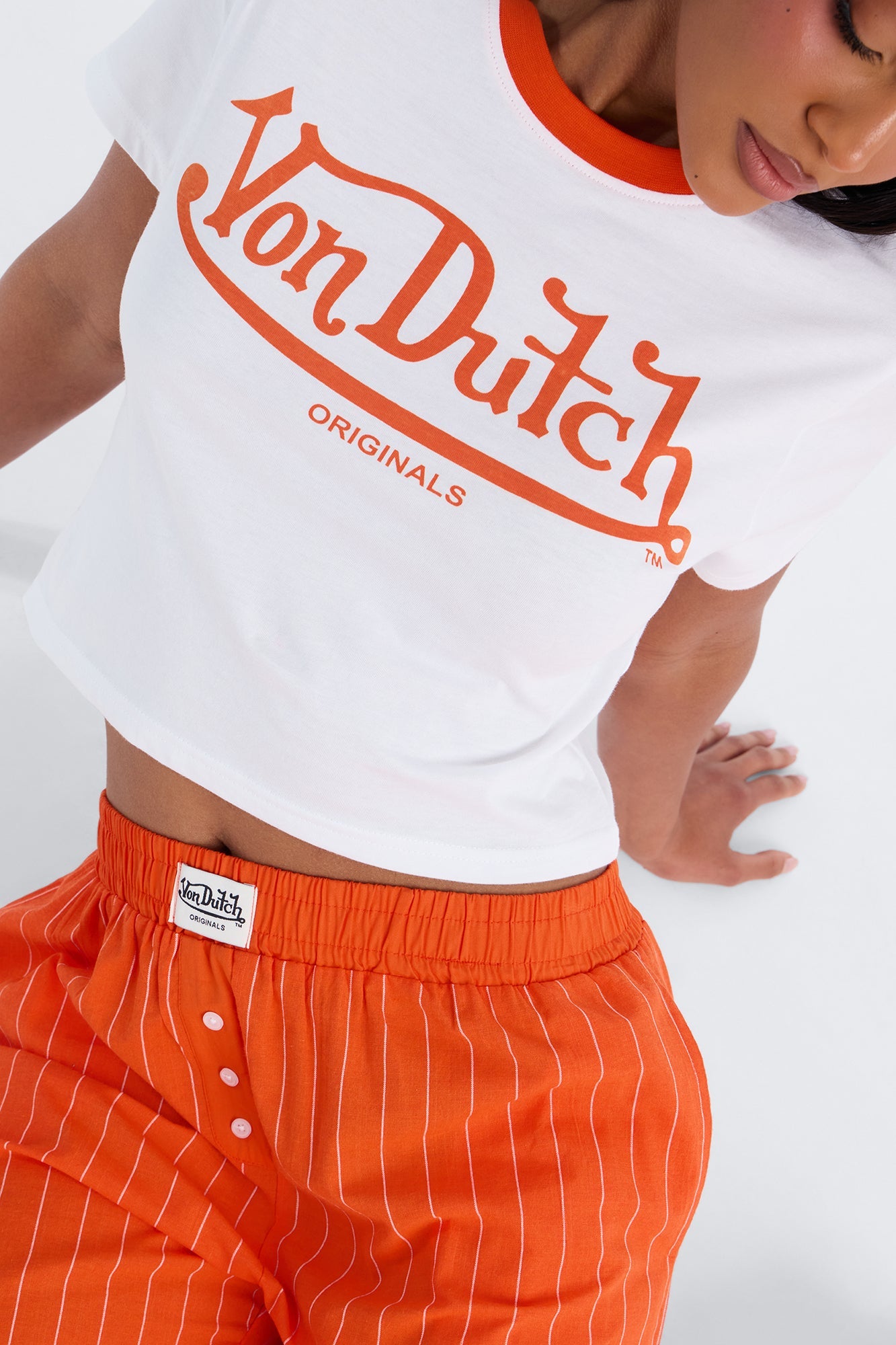 Von Dutch Short Sleeve PJ Boxer Pant Set - Orange/combo