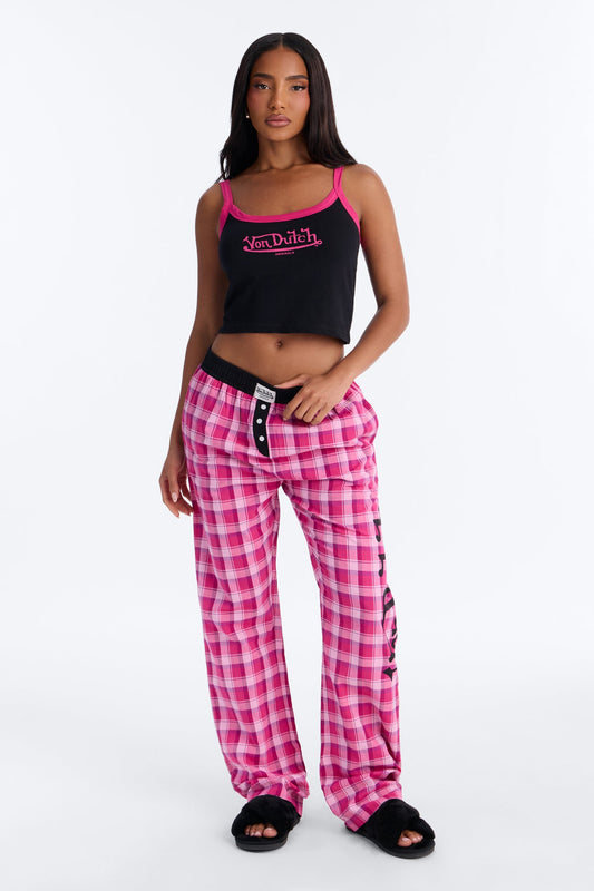 Von Dutch Cami PJ Boxer Pant Set - Black/Pink