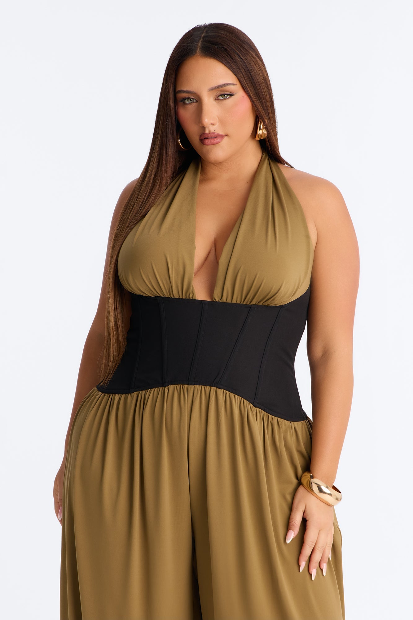 Raia Corset Trim Jumpsuit - Olive
