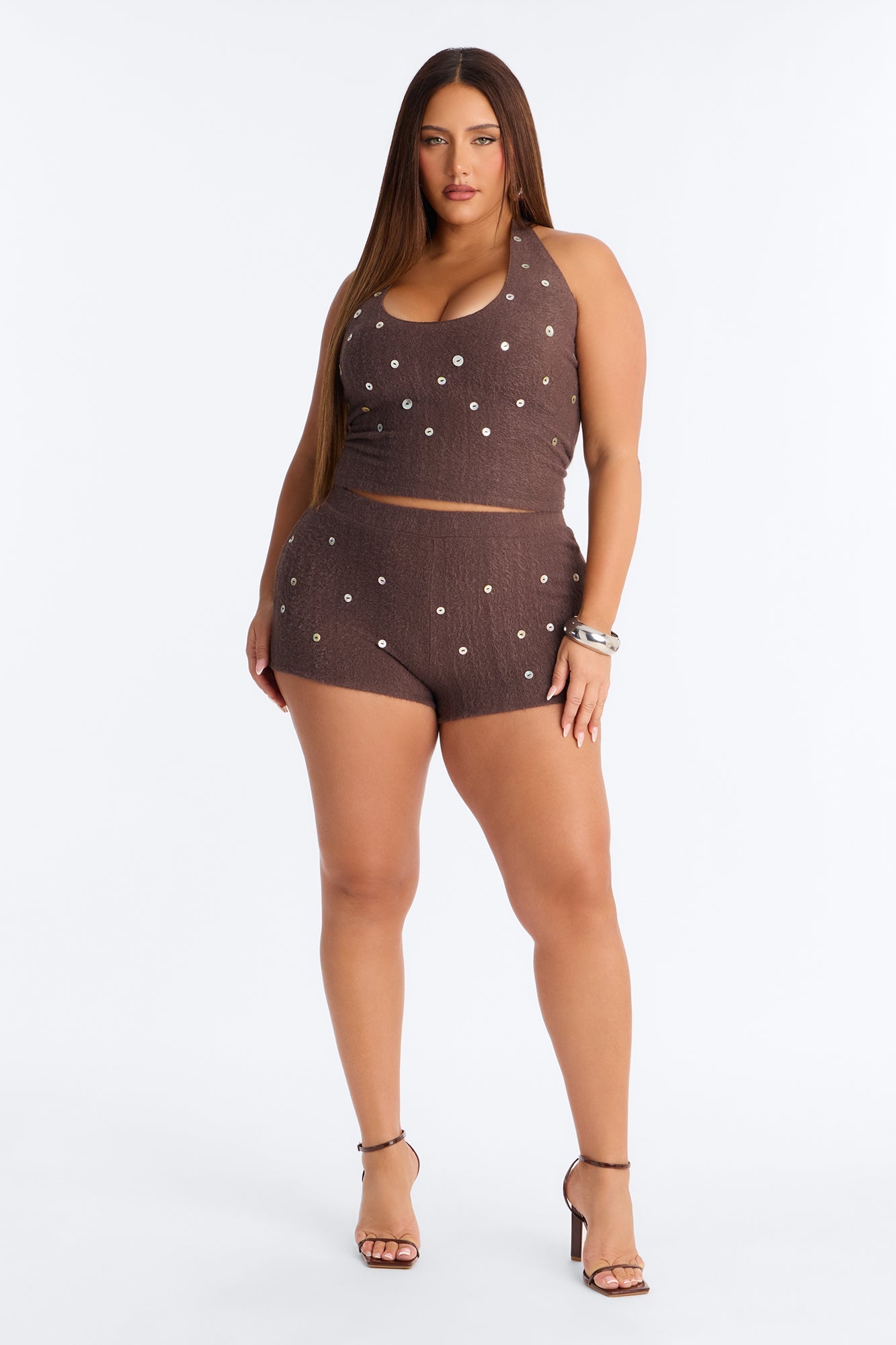 Seashell Fuzzy Halter Top - Chocolate