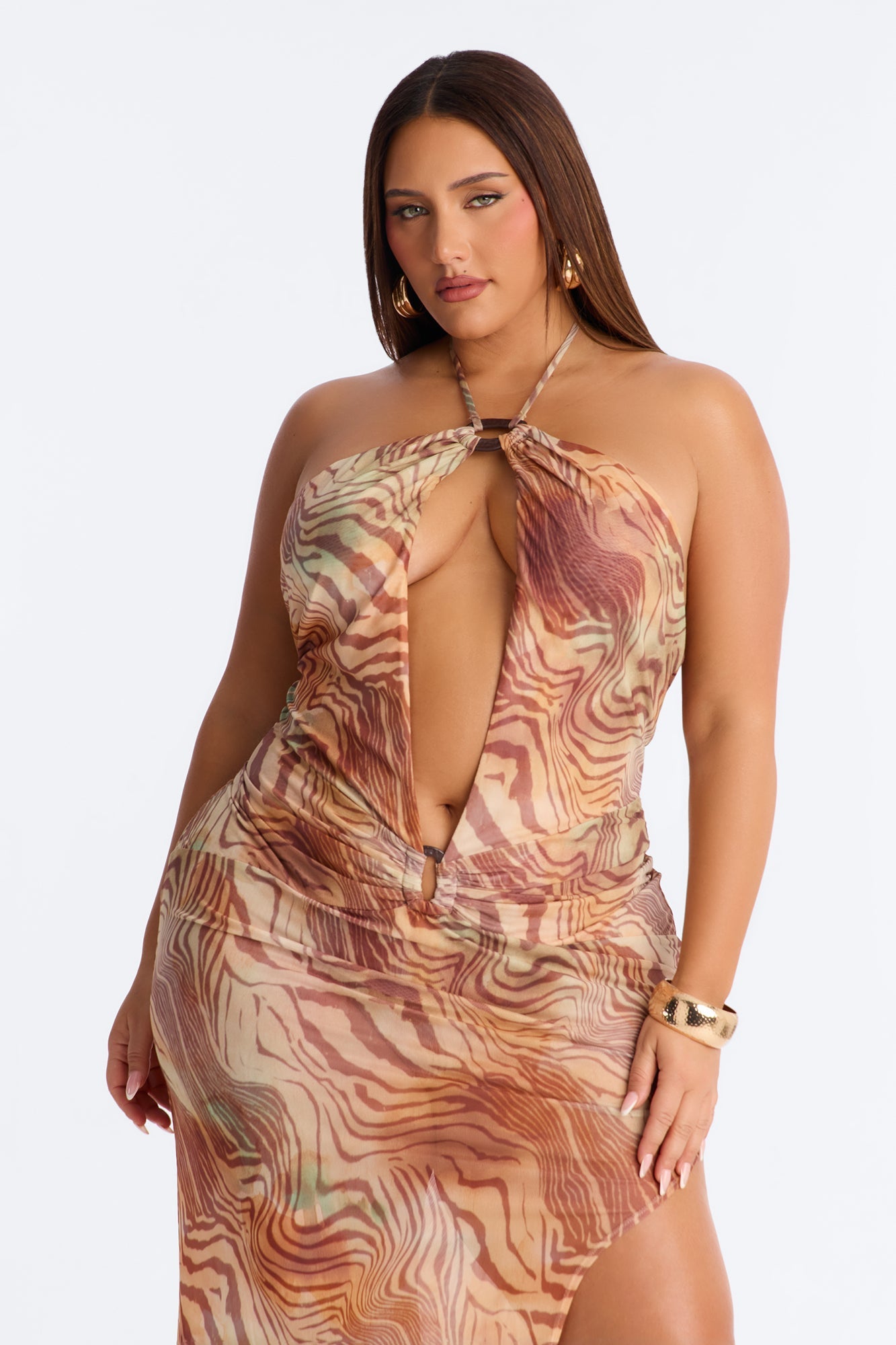 Tropic Glow Cut Out Maxi Dress - Brown/combo