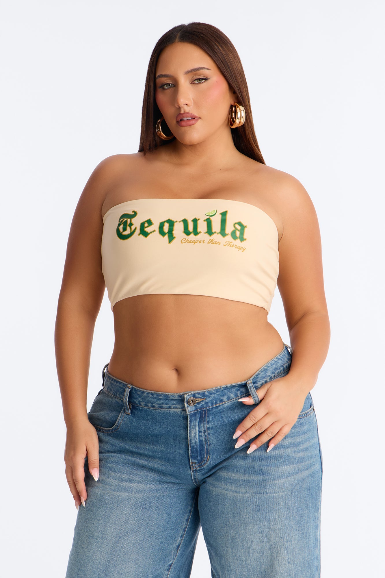 Tequila Cheaper Than Therapy Tube Top - Cream