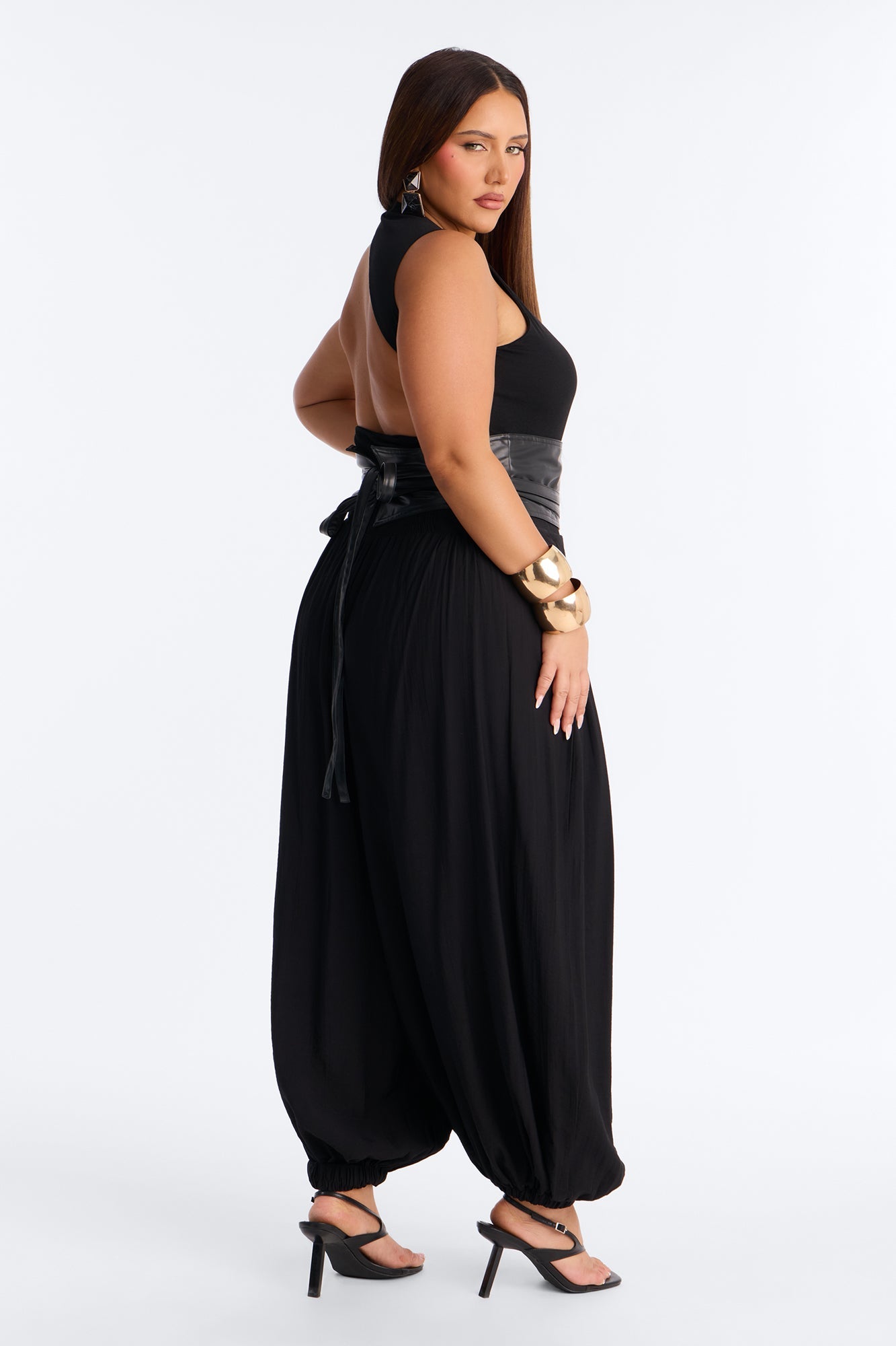 Tiana 3 Piece Belted Balloon Pant Set - Black