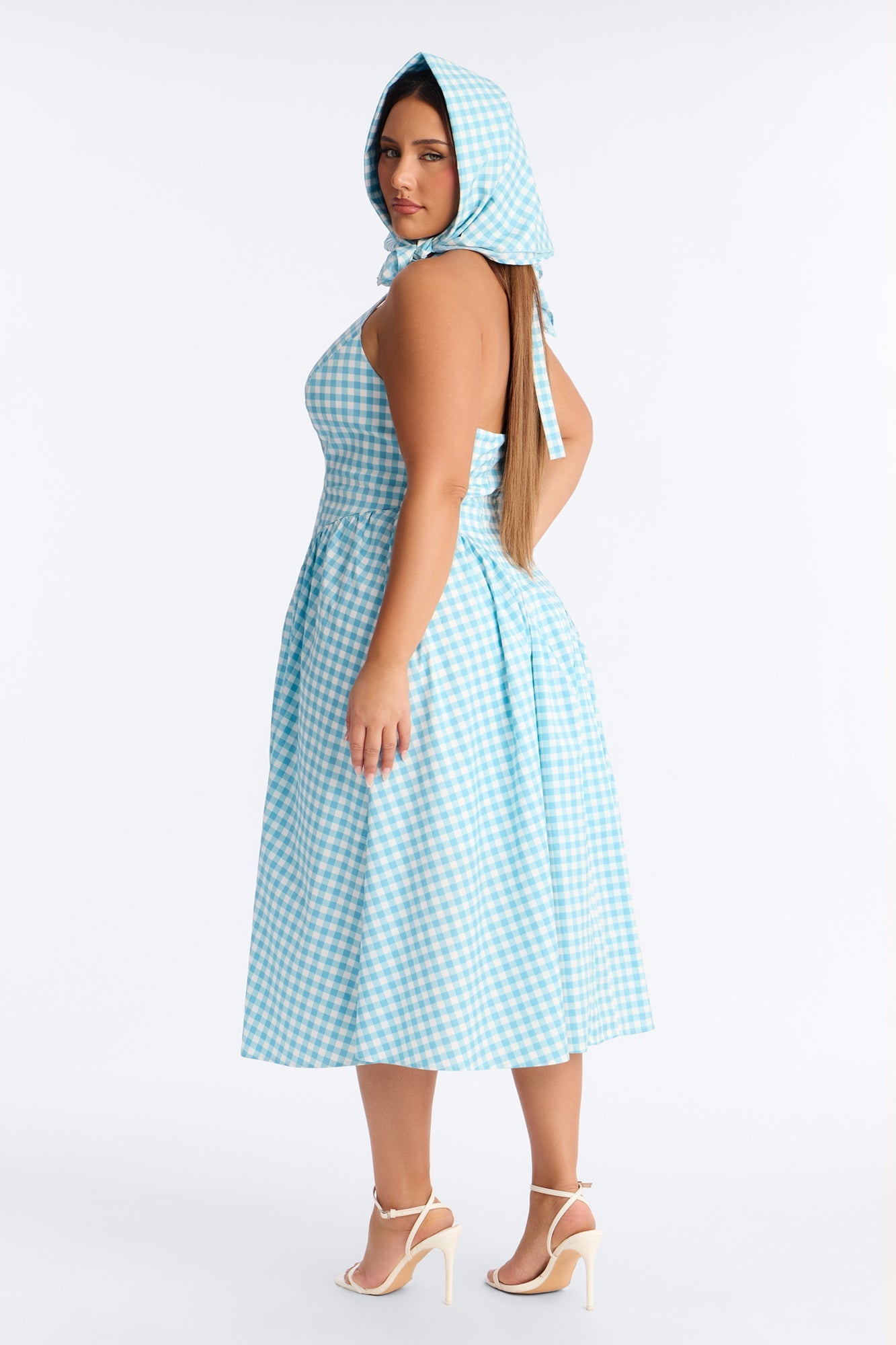Mara Corset Gingham Midi Dress - Blue/combo