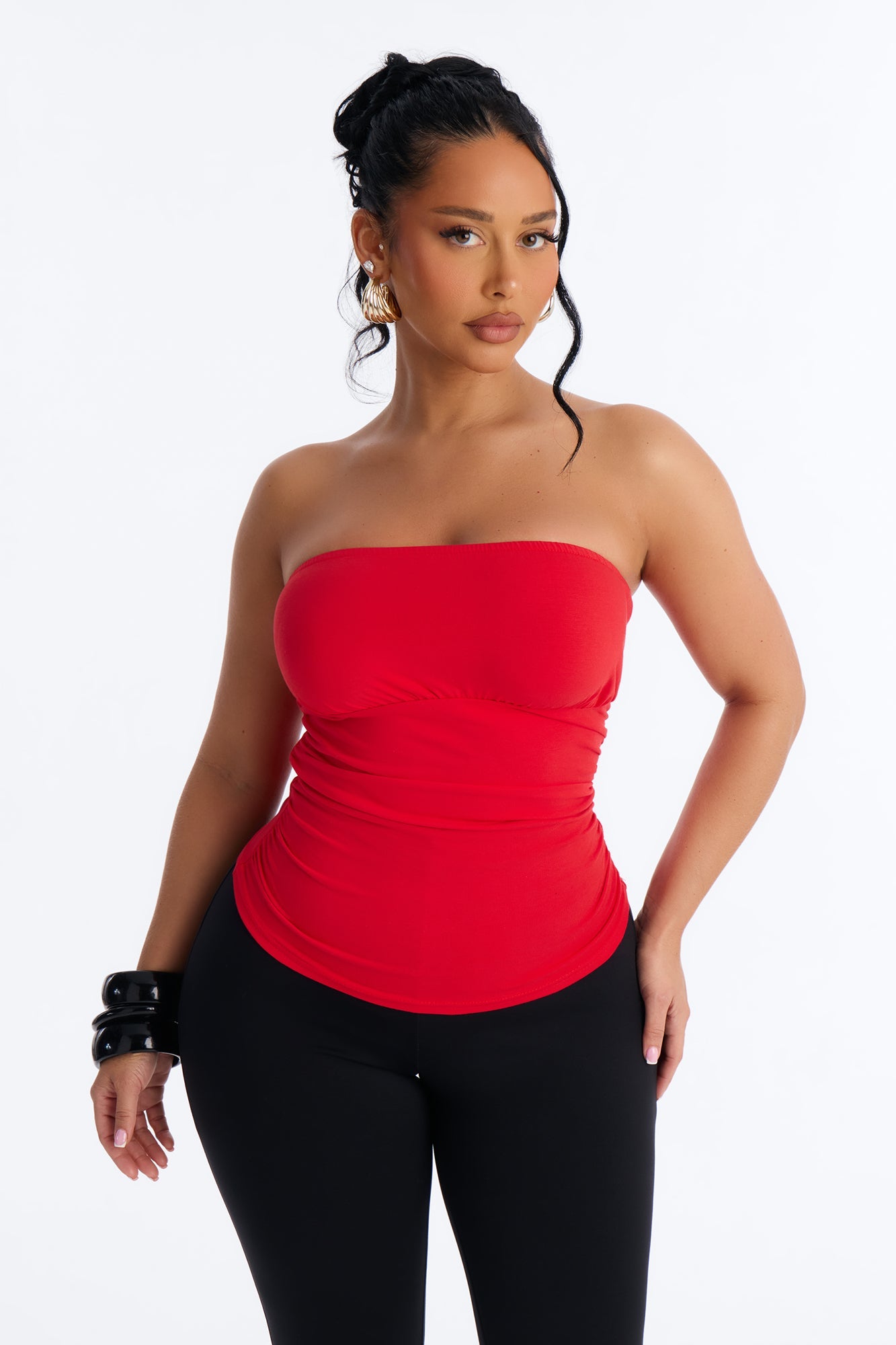 Brianna Ruched Tube Top - Red