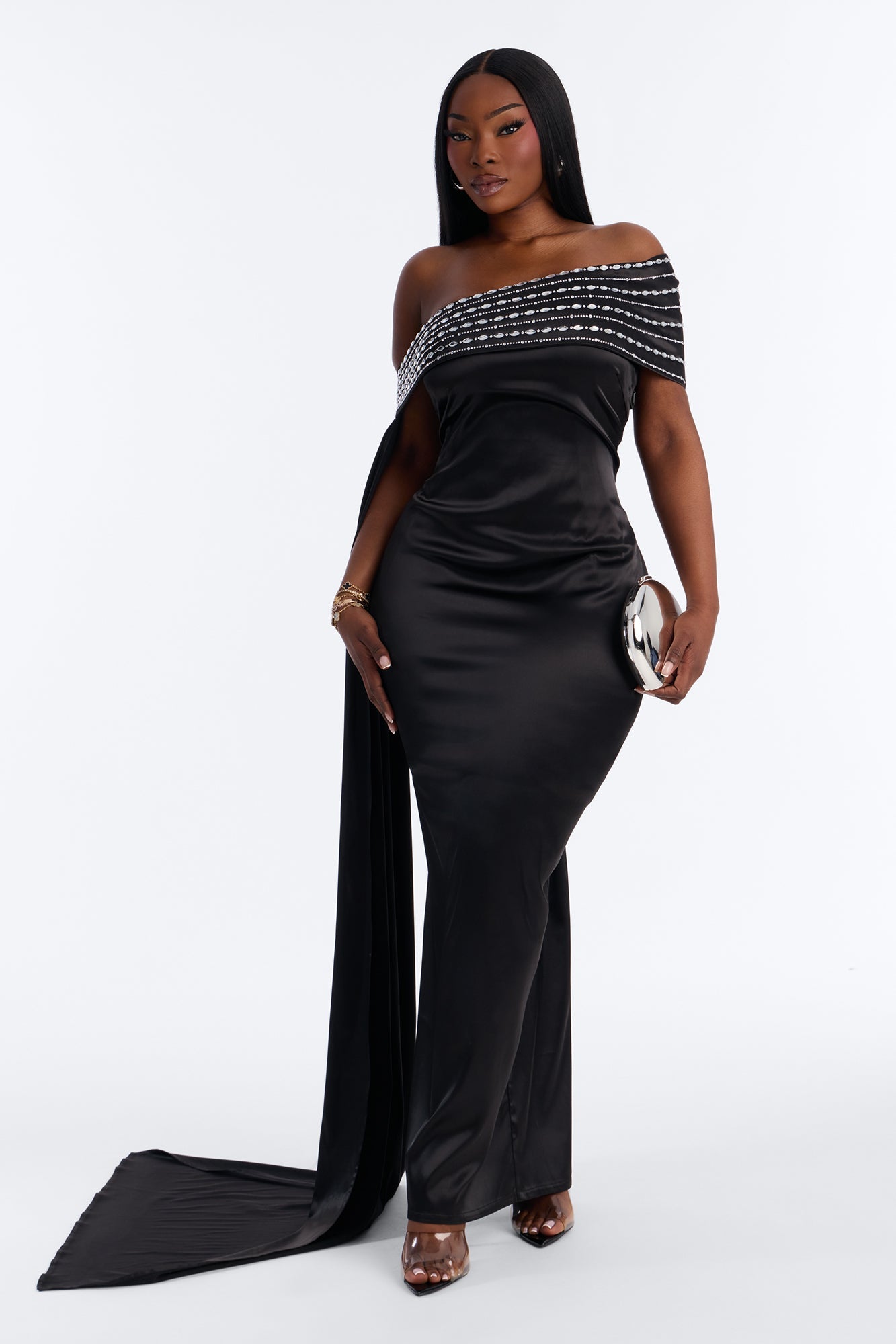 Dream Moment Satin Maxi Gown - Black