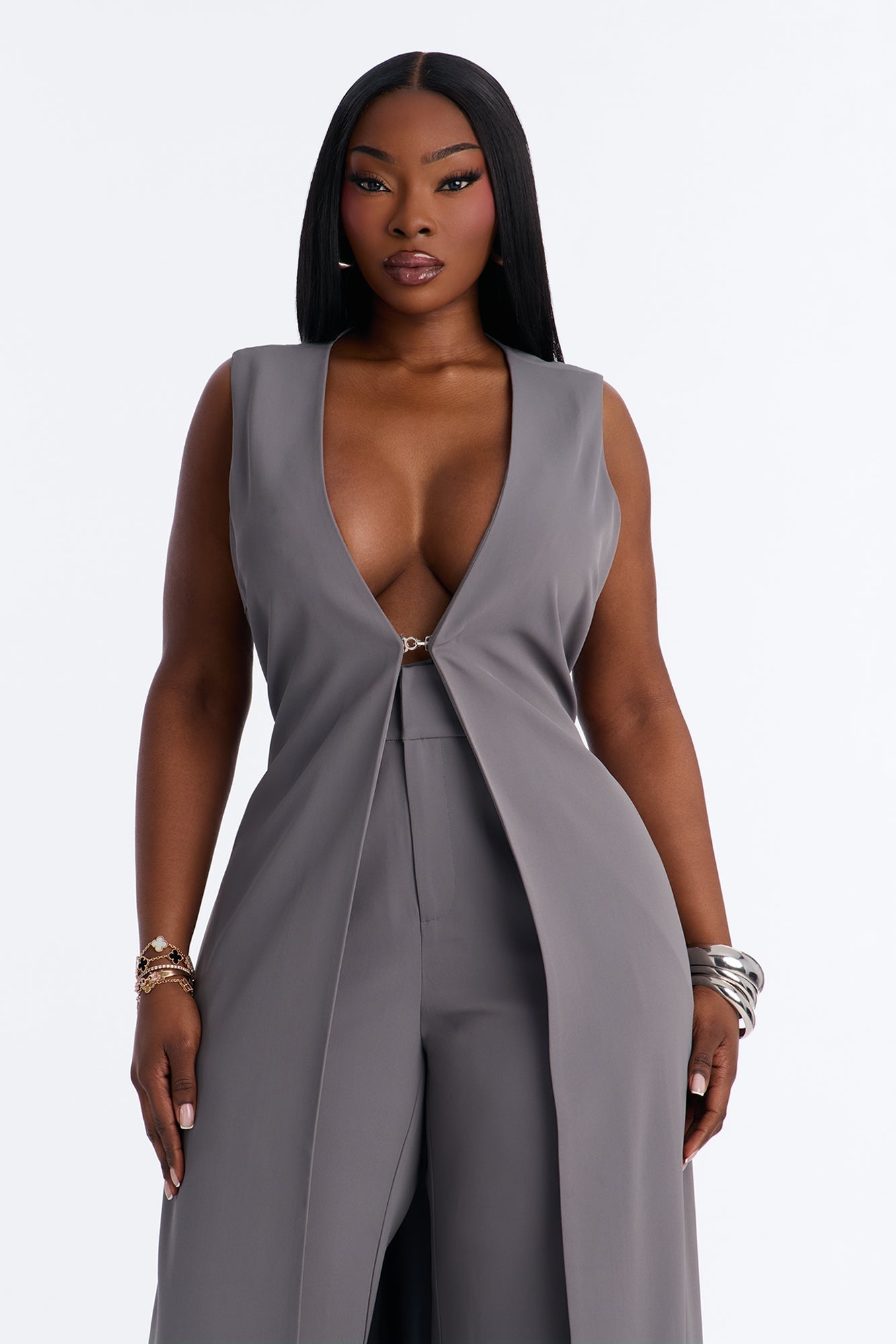 Olivia Long Vest Pant Set - Grey