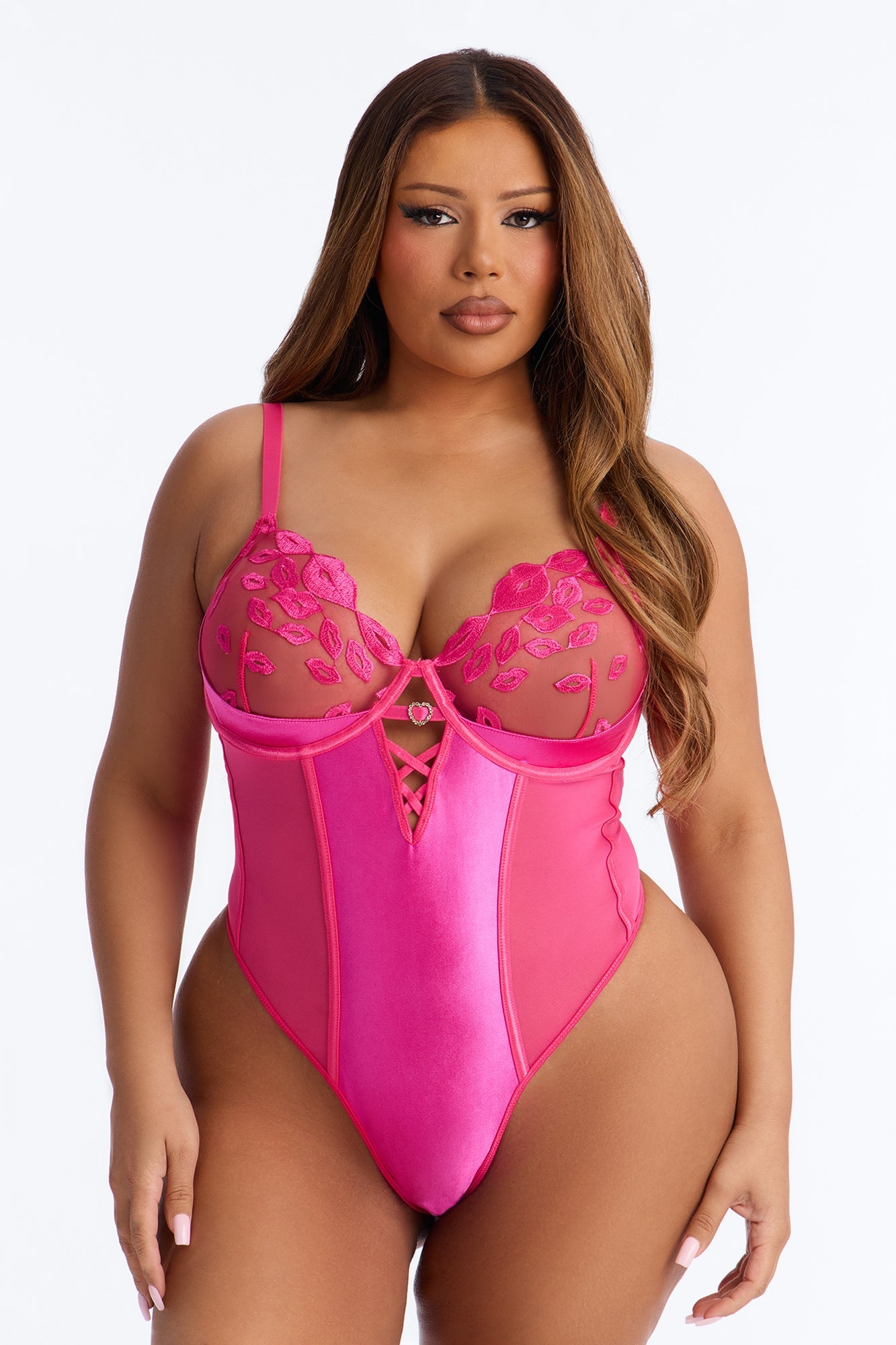Come Over Underwire Boning Lace Teddy - Fuchsia