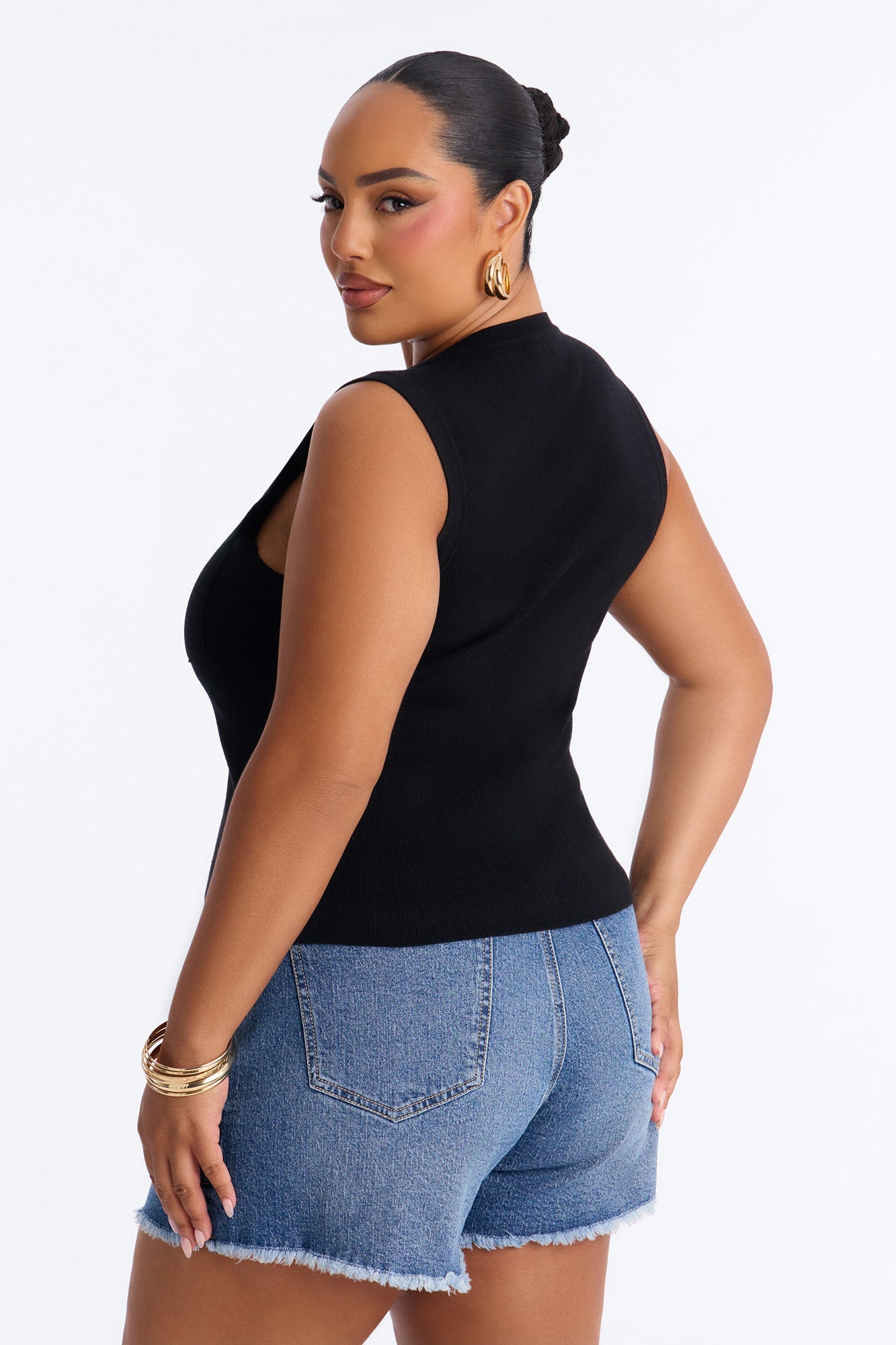 Leona Button Up Sweater Top - Black
