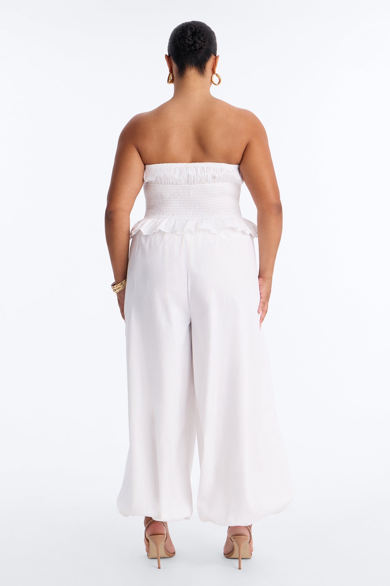 Airy Moment Poplin Balloon Leg Jumpsuit - White