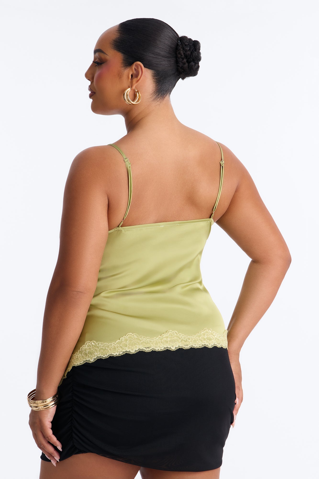 Caught In The Act Lace Trim Satin Flyaway Top - Green Fashion Nova