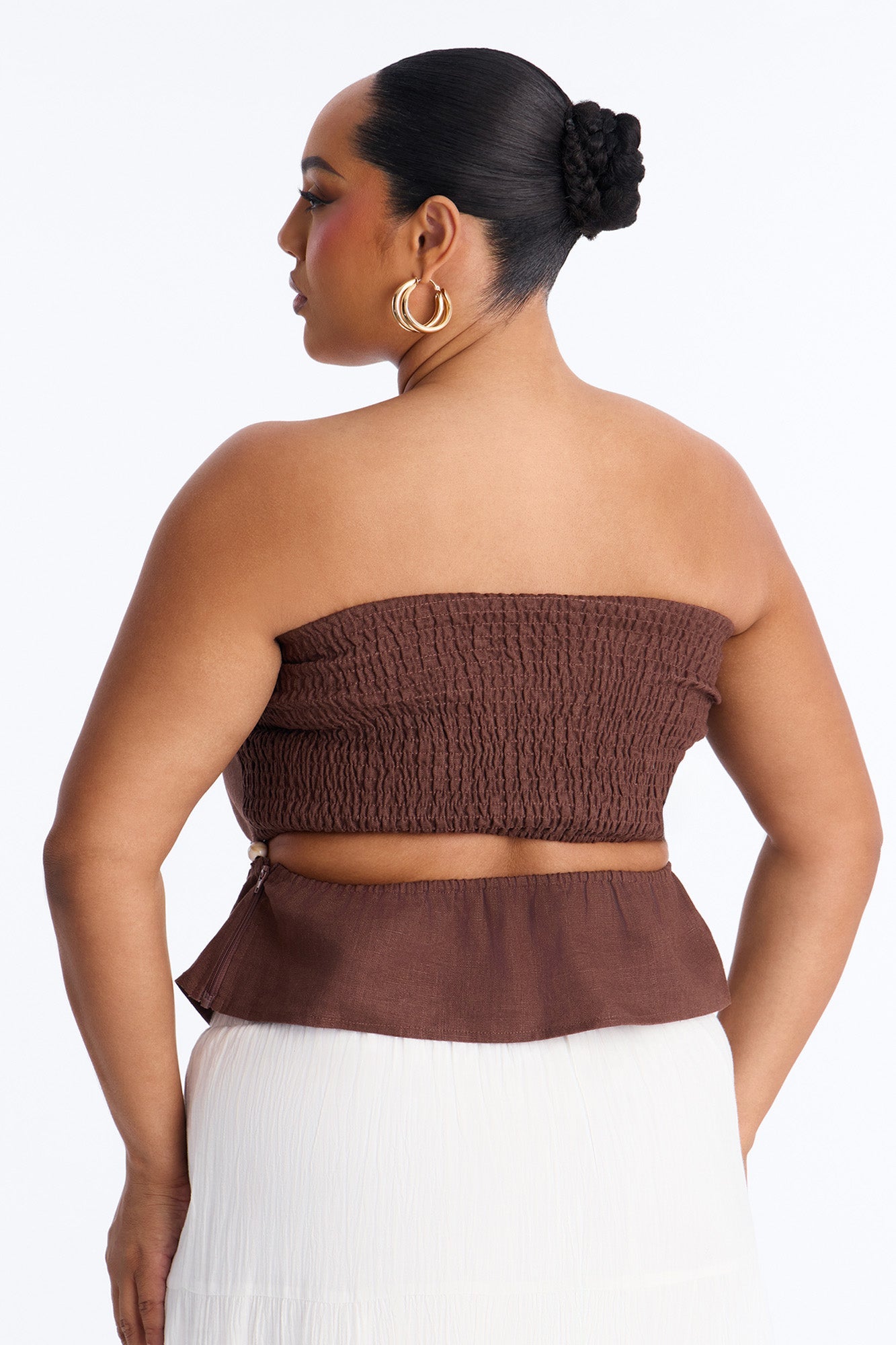 On The Guest List Beaded Linen Top - Brown