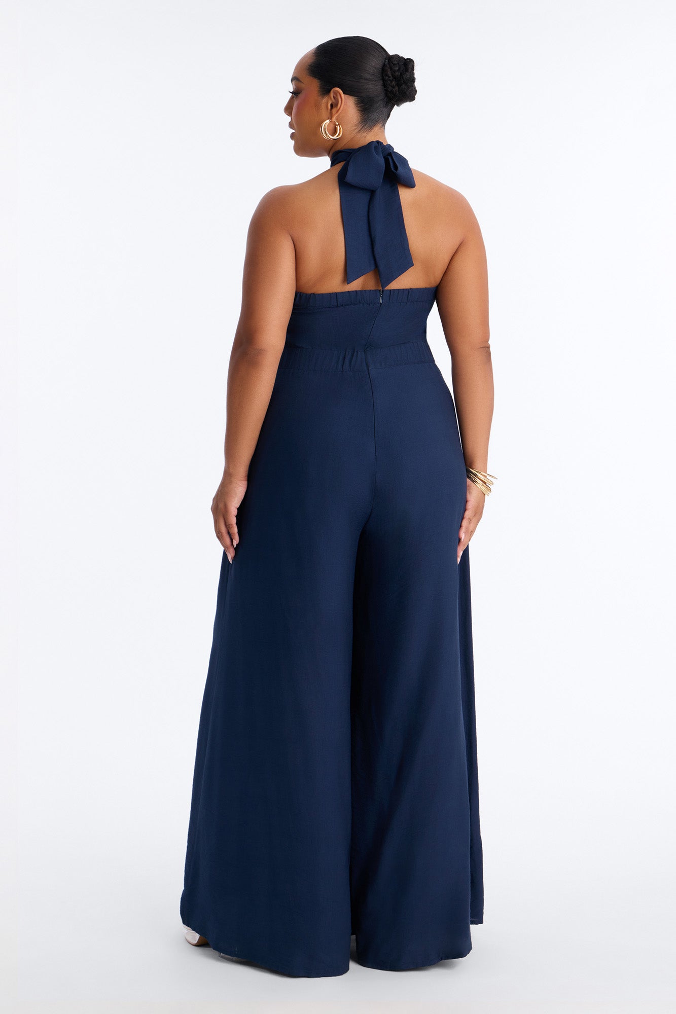 Alana Halter Pleated Wide Leg Jumpsuit - Navy