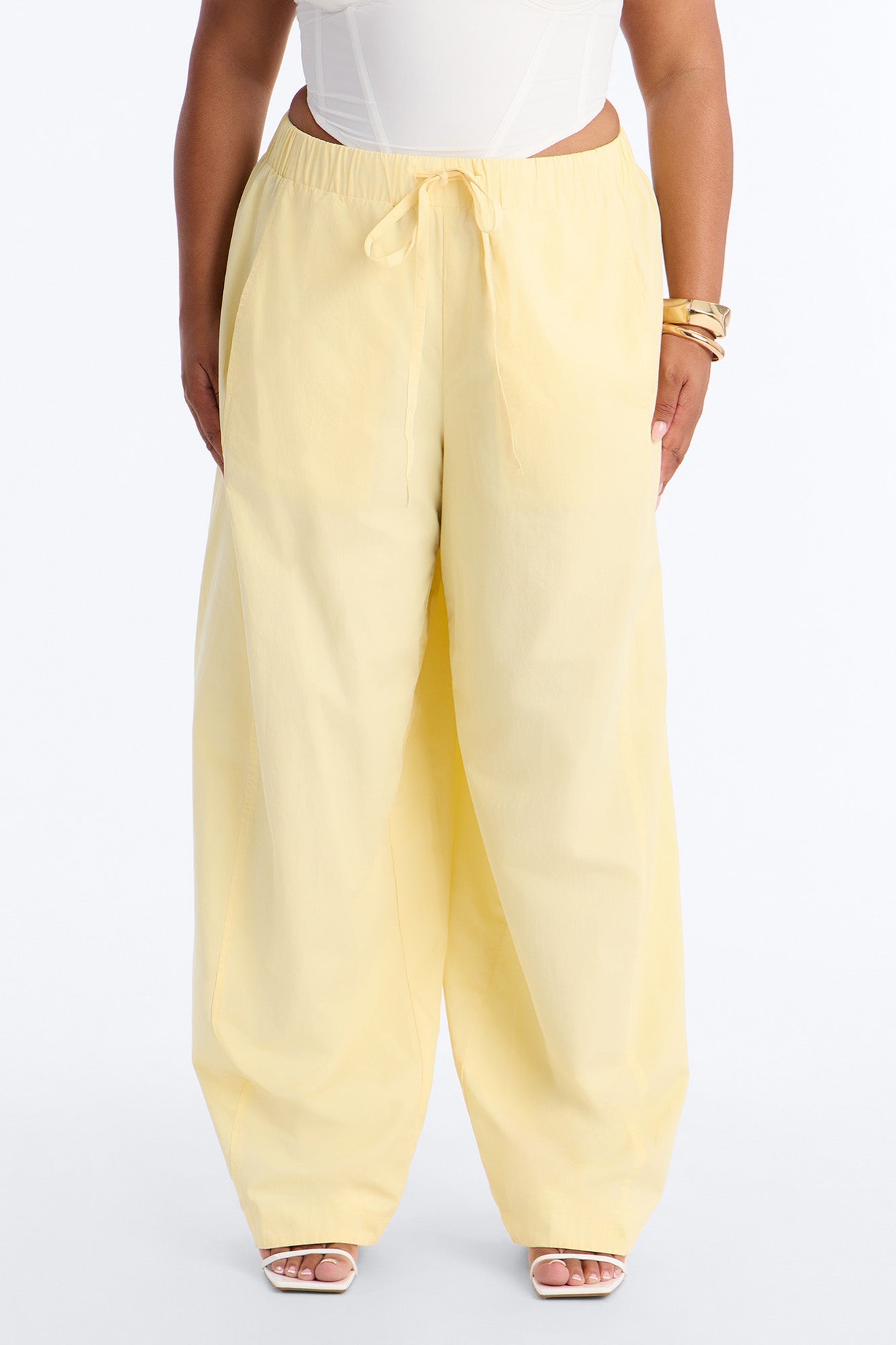 Maggie Low Rise Drawstring Wide Leg Pant 32″ - Butter Yellow