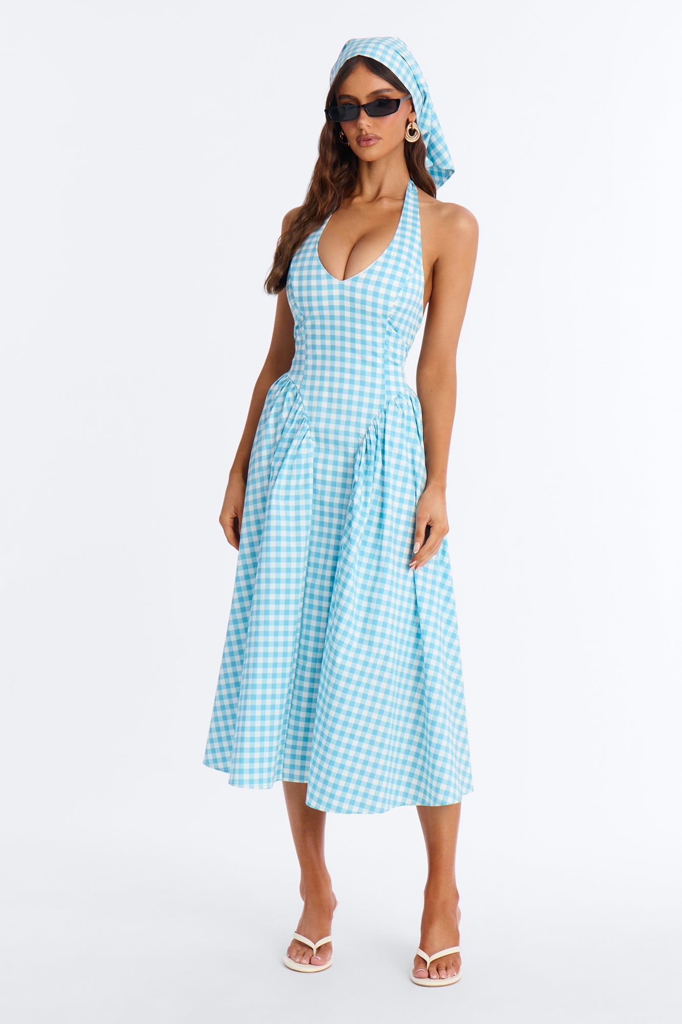 Mara Corset Gingham Midi Dress - Blue/combo